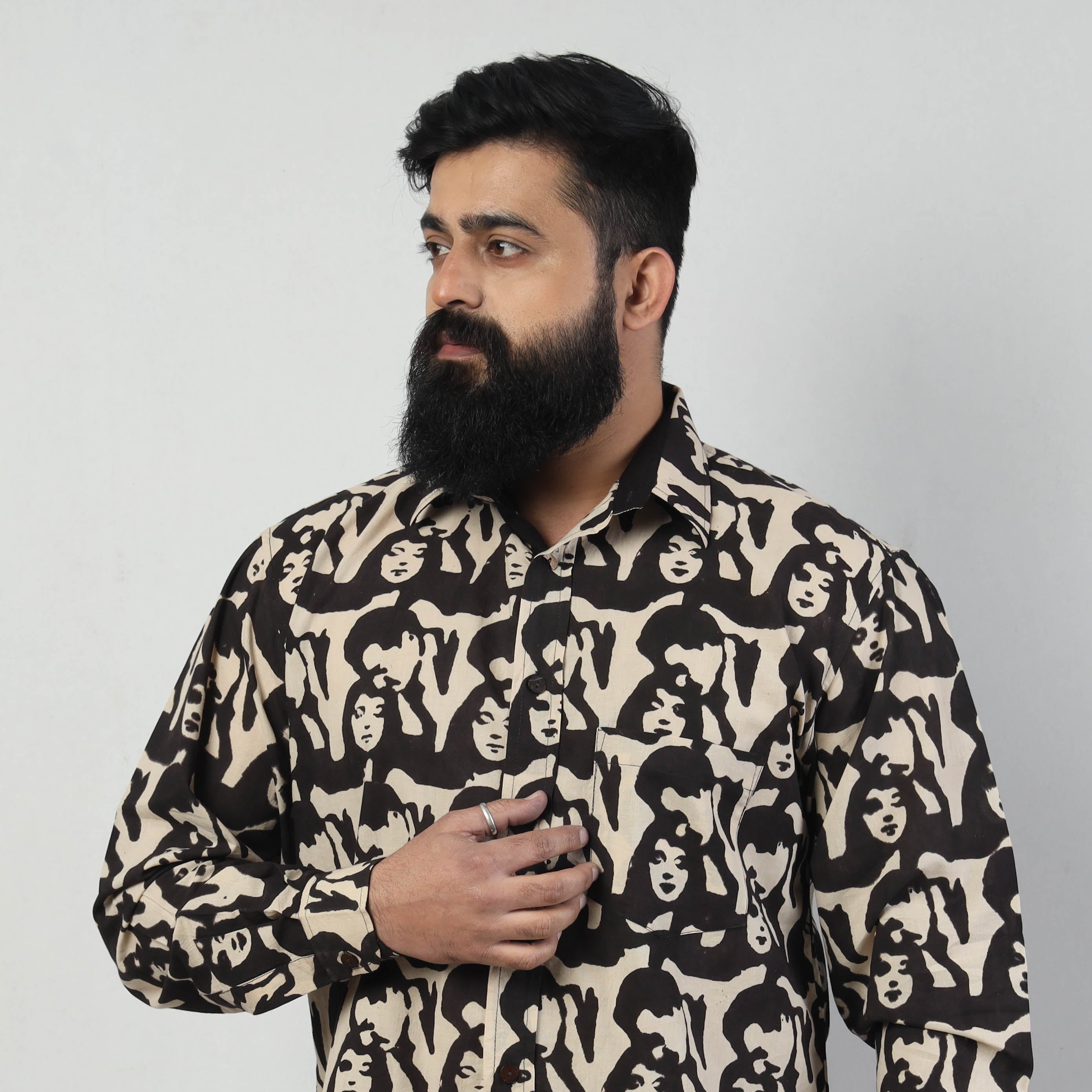 BINDAAS UNLIMITED Beige - Bindaas Block Art Printed Cotton Men Full Sleeve Shirt - view 2