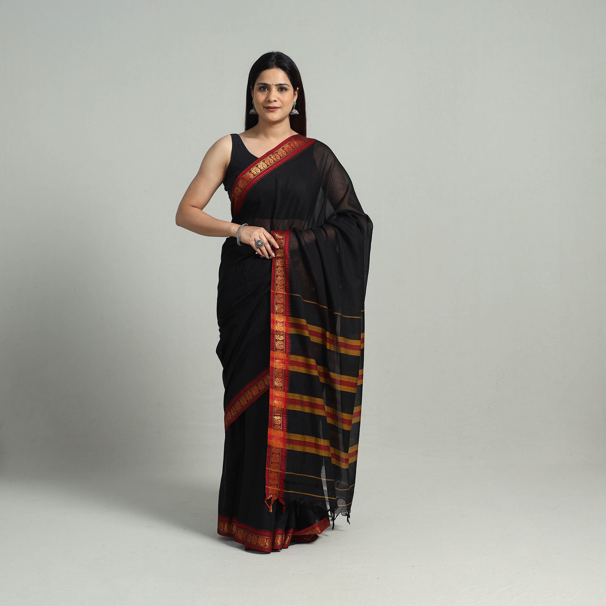 SOUTH KARGHA Black - Mercerised Cotton Zari Border Dharwad Saree 41