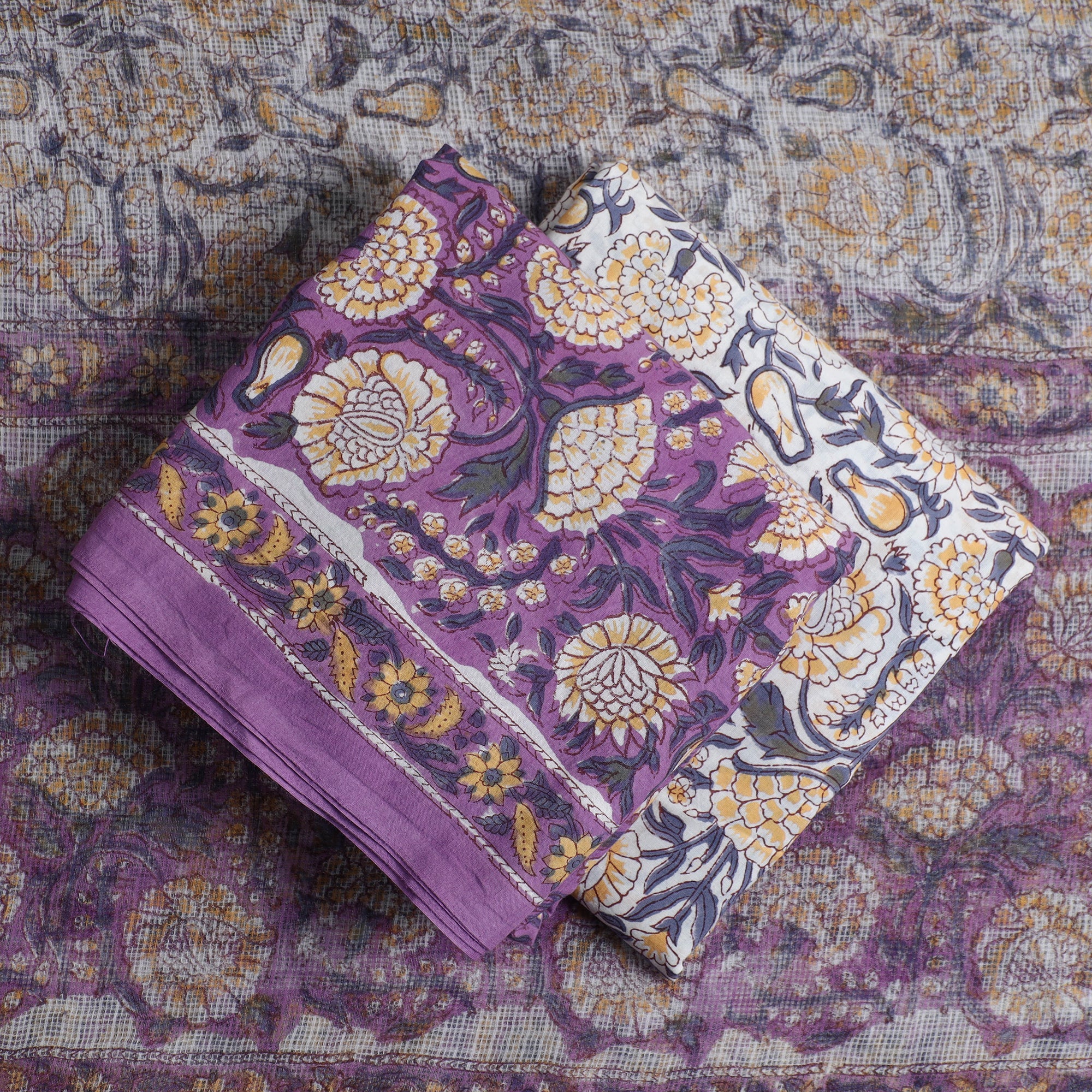 KUSUMLATA 3pc Sanganeri Block Printed Cotton Suit Material with Kota Doria Dupatta 03 - view 2