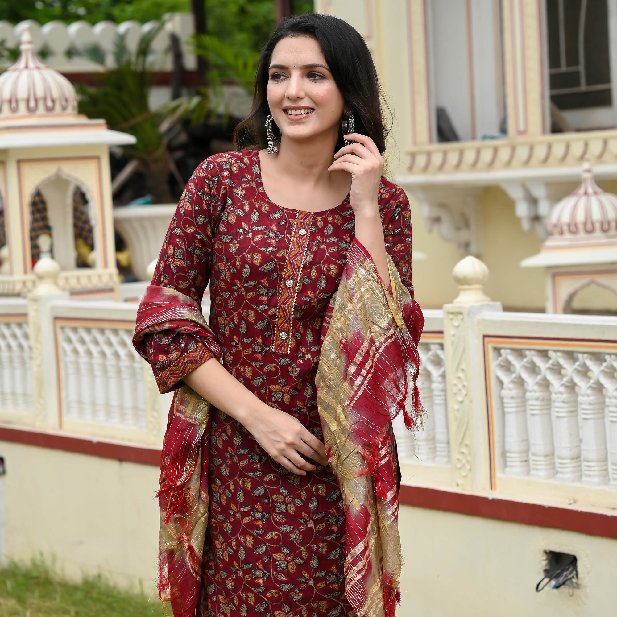 Peachmode Seller Maroon Floral Printed Rayon Suit - view 7