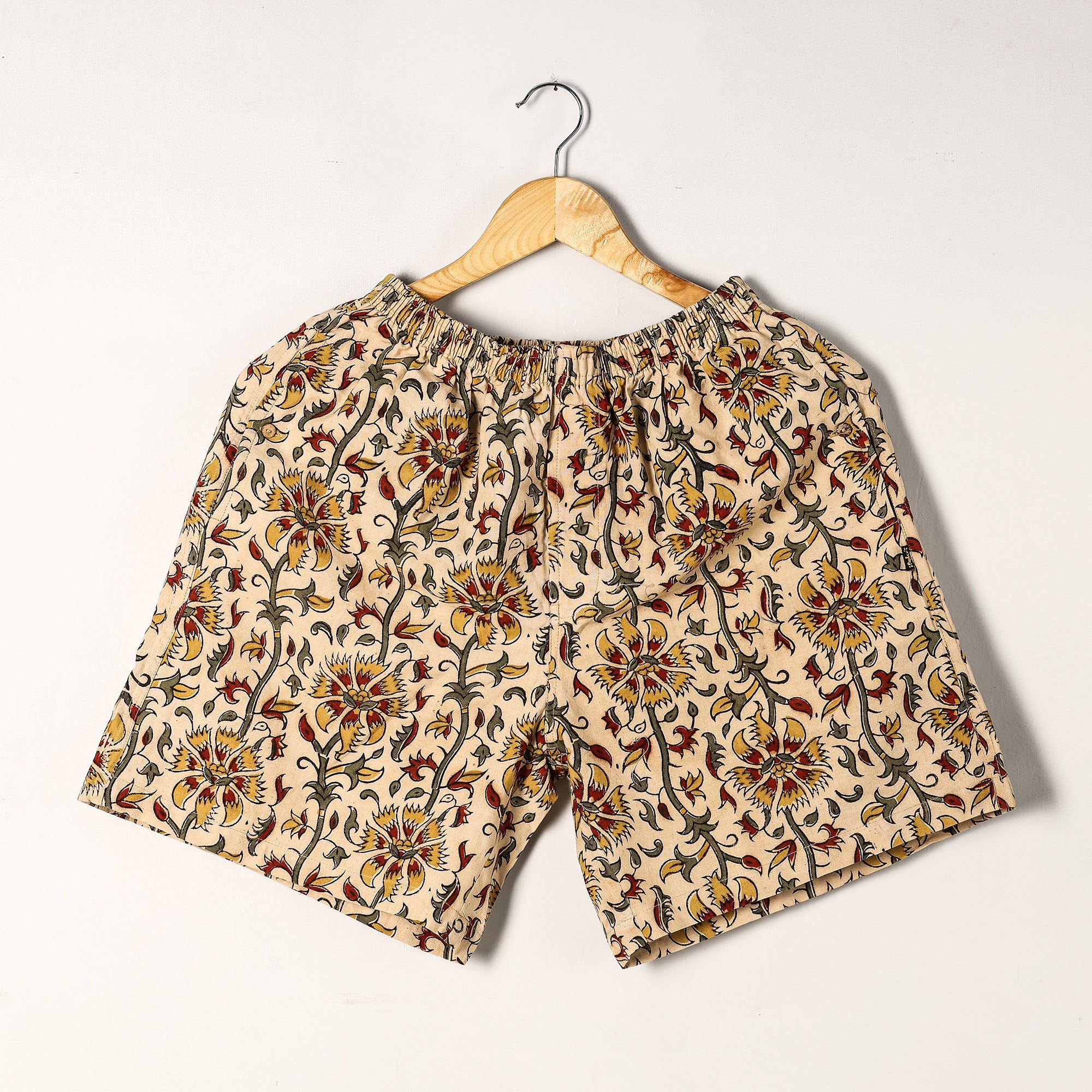 Unisex boxer shorts – ITOKRI CASUALS Beige - Kalamkari Block Printed Cotton Unisex Boxer/Shorts