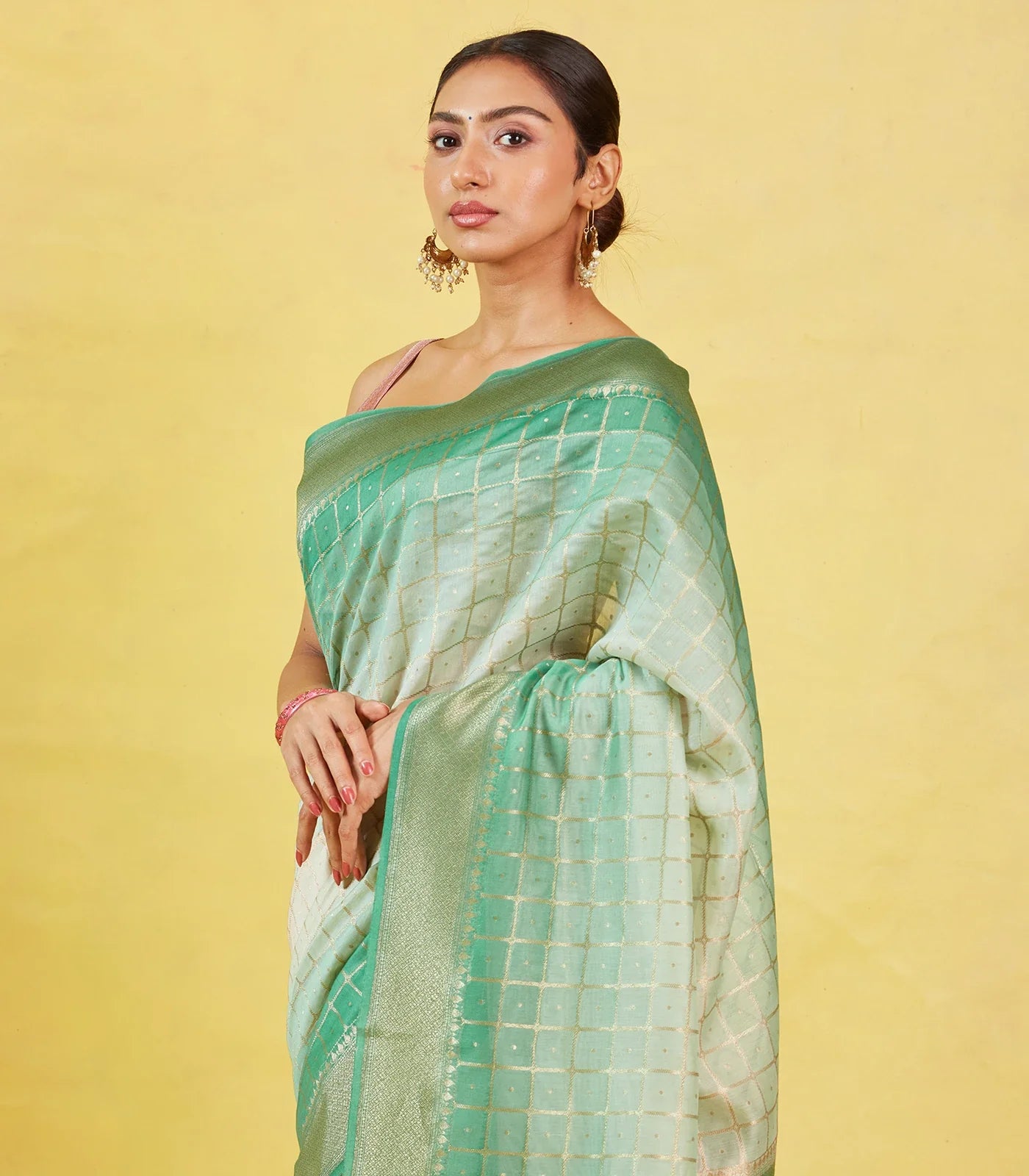 RmKV Off White Handloom Banarasi Silk Cotton Saree With Zari Checks - view 2