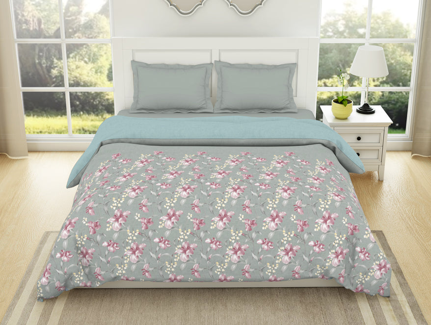 Spaces India Floral Moon Rock - Grey 100% Cotton Shell Double Quilt / AC Comforter - Bohemia By Spaces
