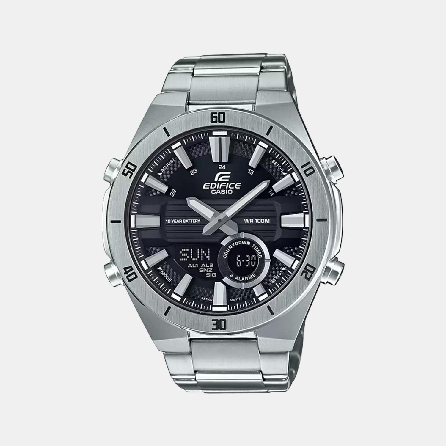 Casio Edifice Men Quartz Black Dial Analog-Digital Stainless Steel Watch EX456