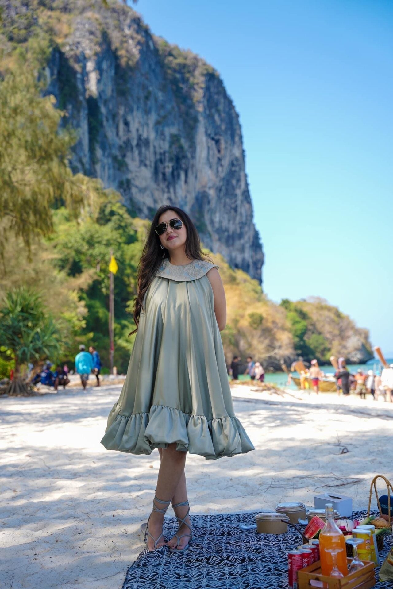 Idaho-o Sage green satin dress - view 2
