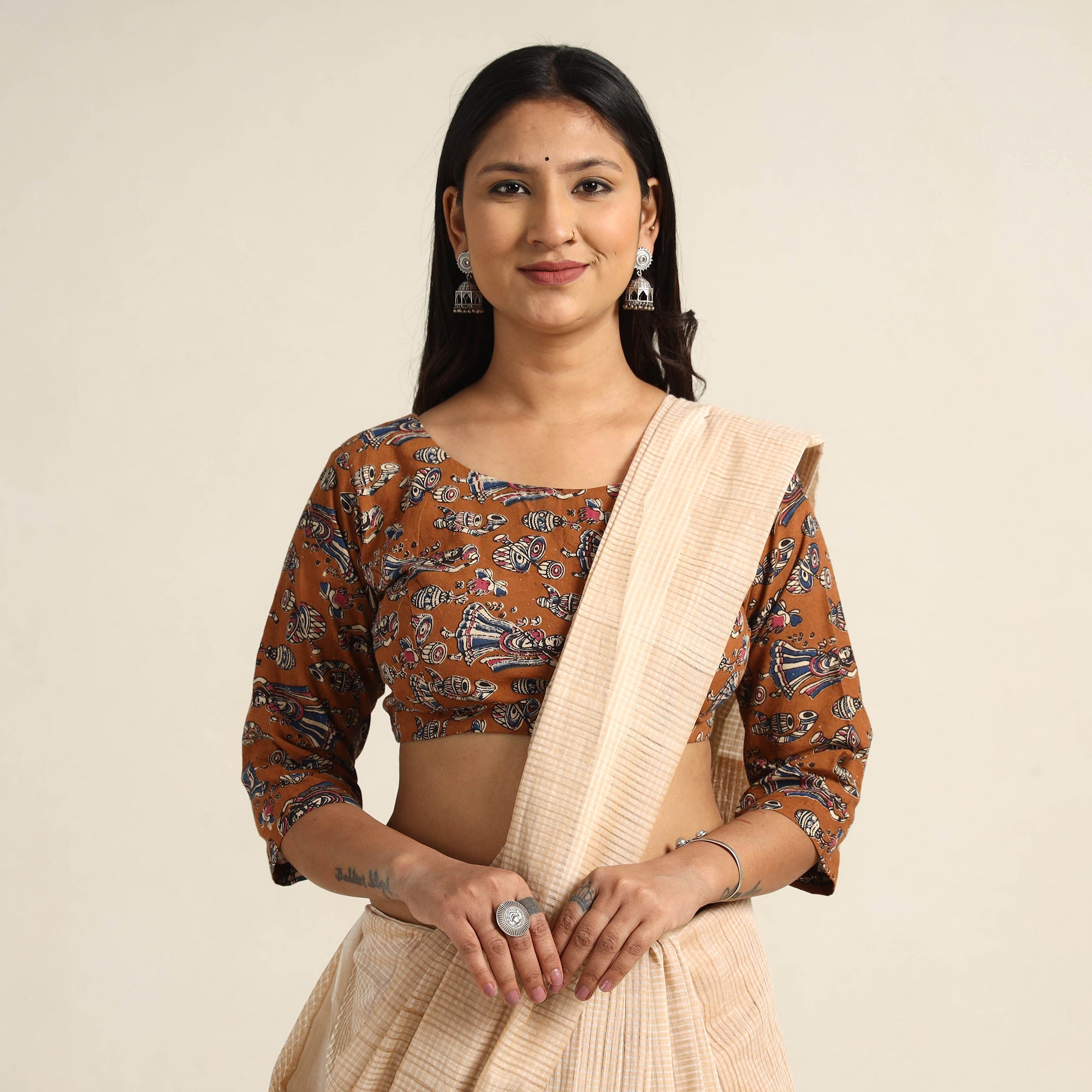 ITOKRI CASUALS Brown - Kalamkari Printed Cotton Stitched Blouse 09