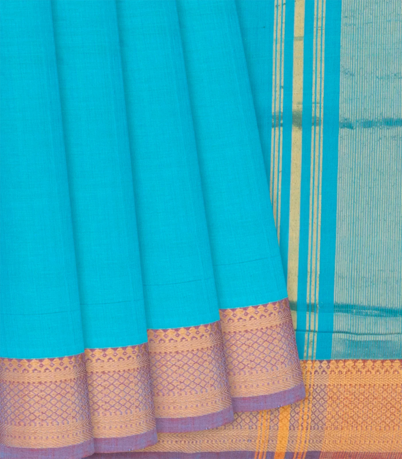 RmKV Cyan Handloom Mangalagiri Plain Cotton Saree-Cyan