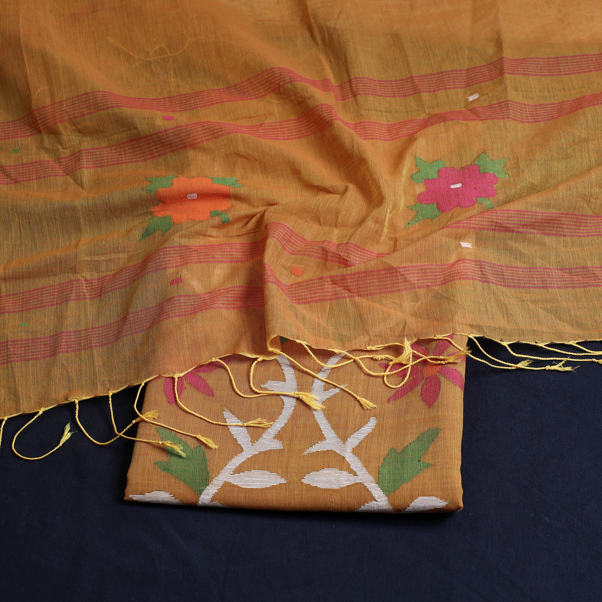 KHUSHBASH - HAPPY LOOM OF EAST Brown - 2pc Phulia Jamdani Weave Handloom Cotton Suit Material Set - view 2