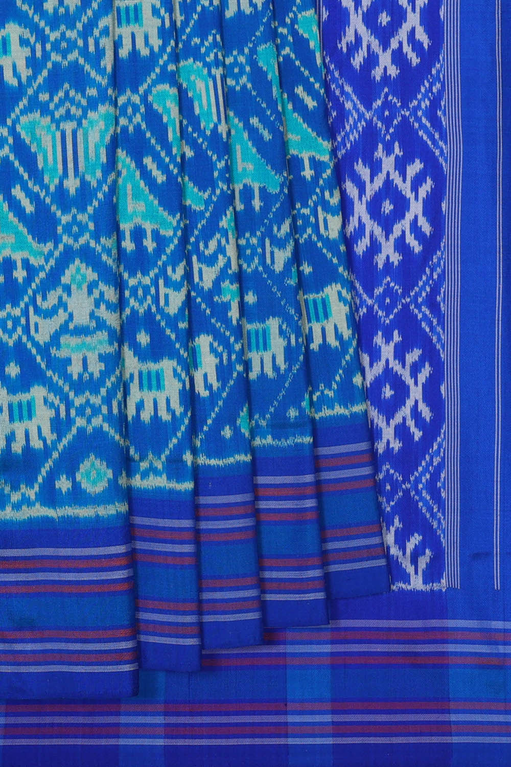 Kalanjali Ikat Silk Royal Blue Saree – Women's