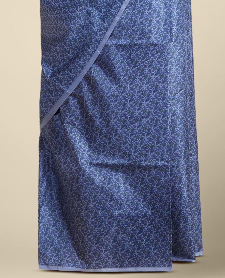 Pothys Blue floral design printed silk saree with contrast plain border - view 3