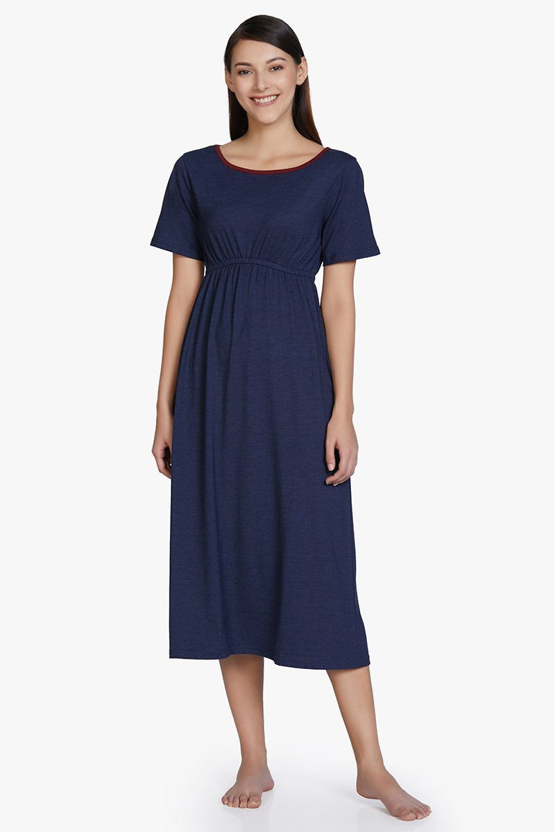 Amante Cotton Blend Chemise Dress - Navy