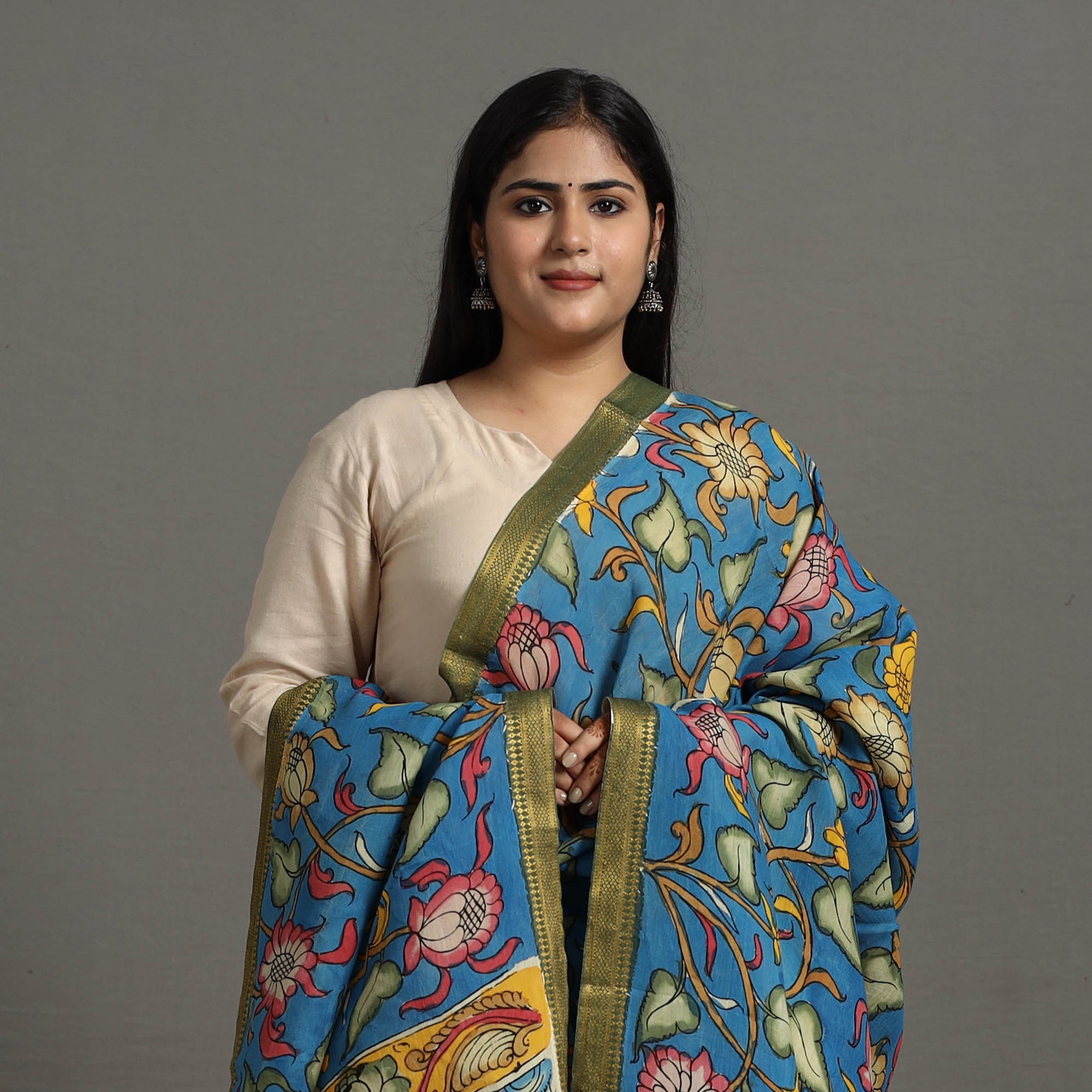 SOUTH KARGHA Blue - Chanderi Silk Srikalahasti Handpainted Pen Kalamkari Dupatta 24 - view 3