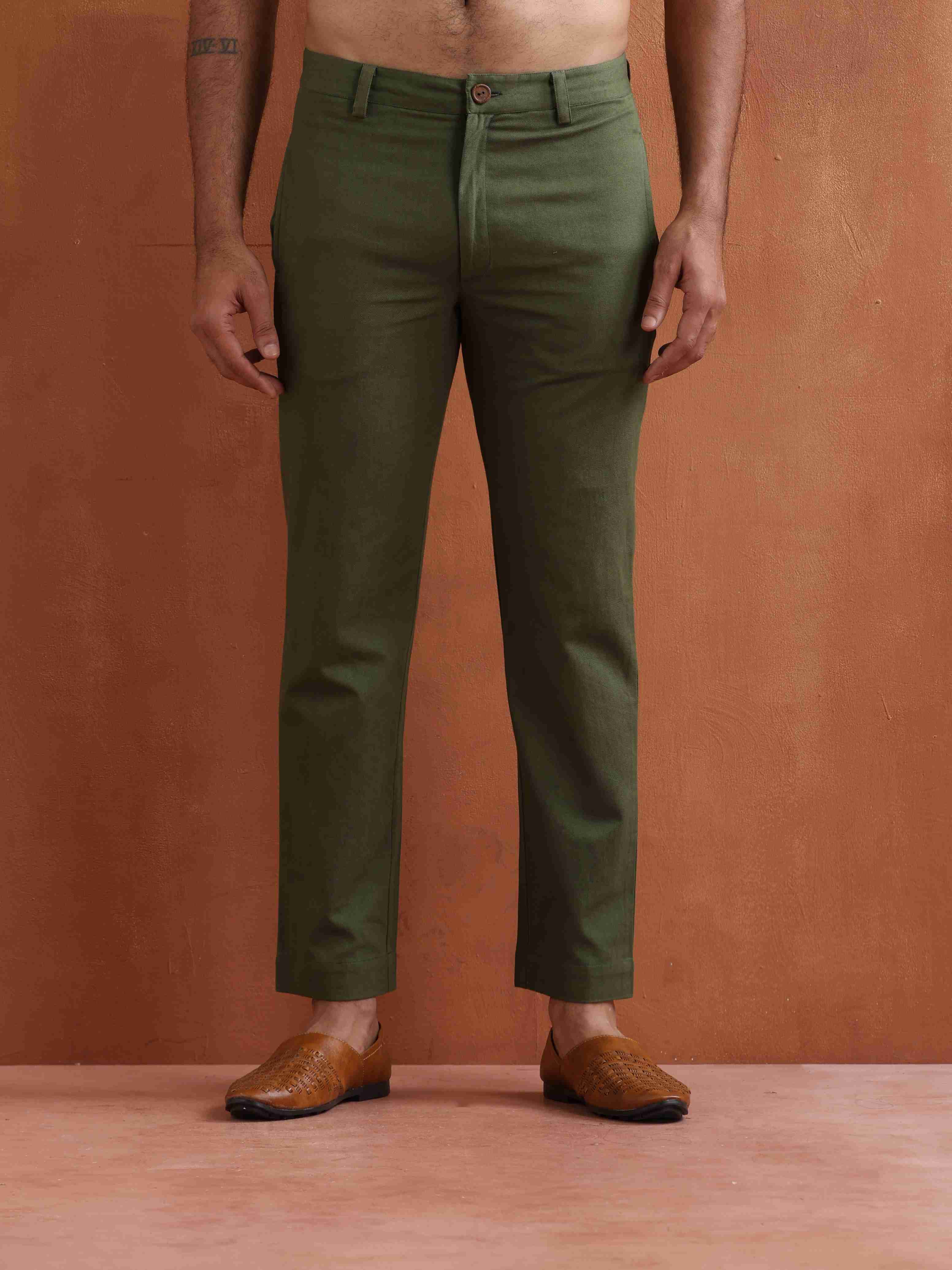 trueBrowns Men's Olive Green Cotton Twill Pants - view 2