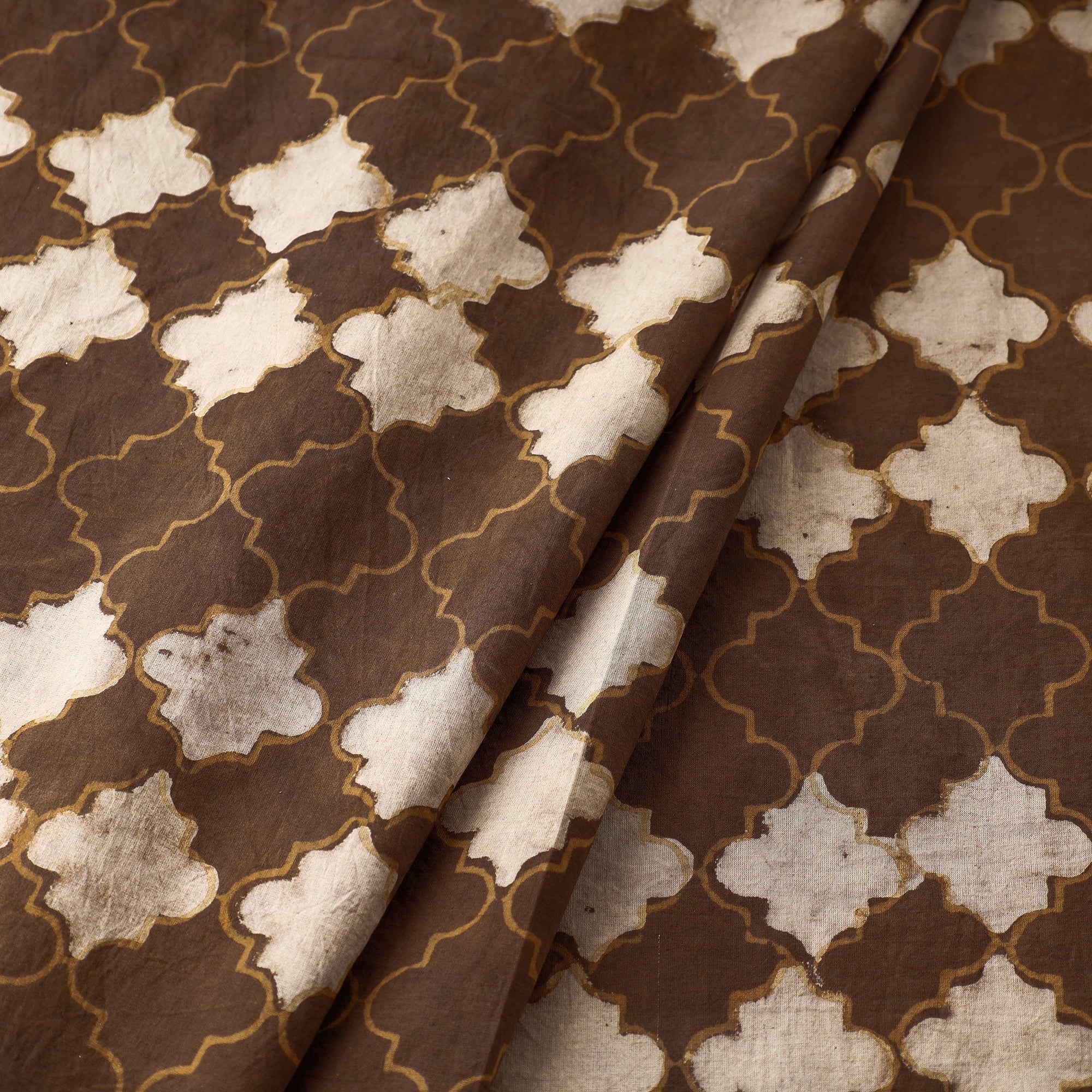 HAVELI CHRONICLES Brown - Hand Block Print Checkered Design Cotton Akola Fabric - view 2