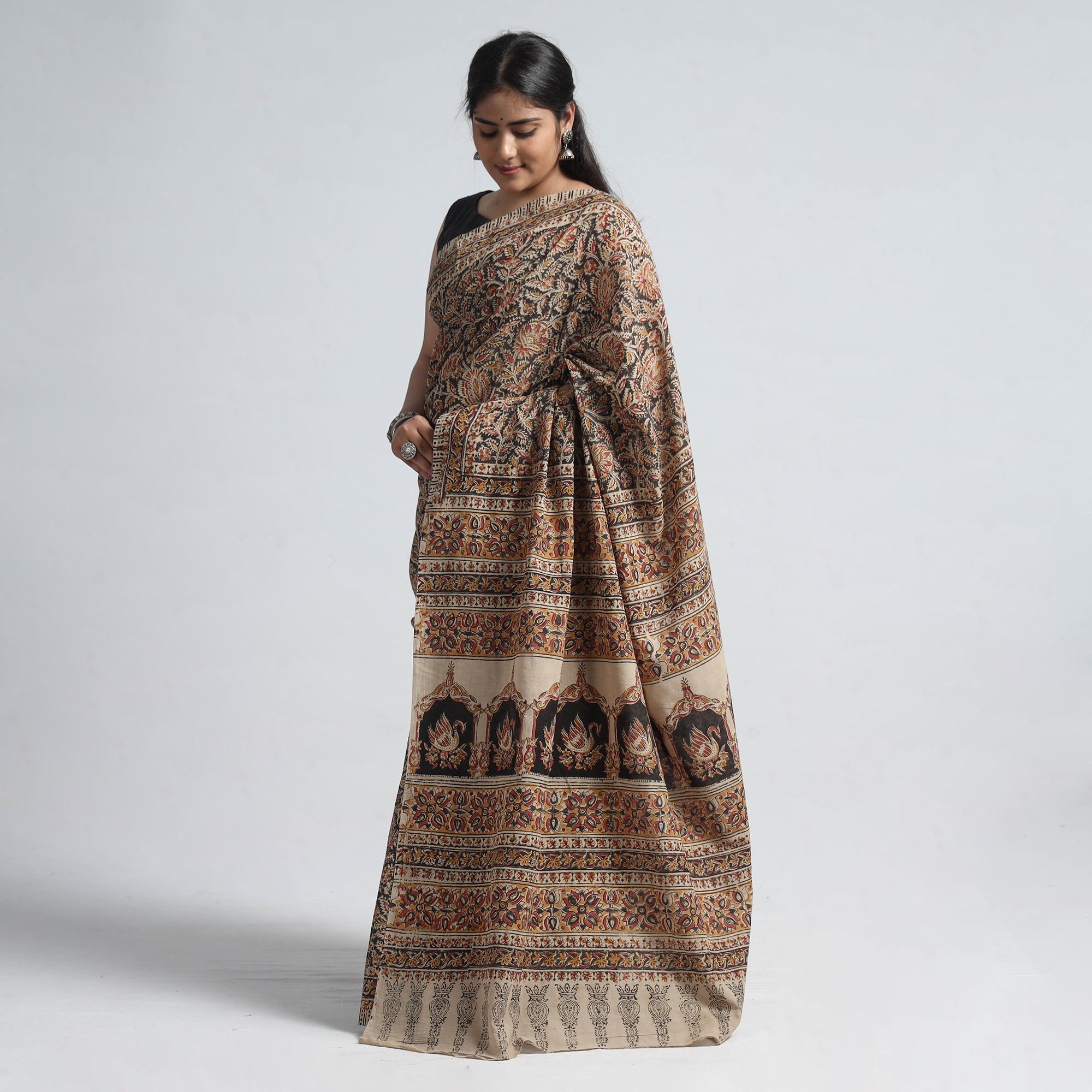VENKATA BHANU KALAMKARI PEDANA Brown - Pedana Block Print Cotton Kalamkari Saree - view 2