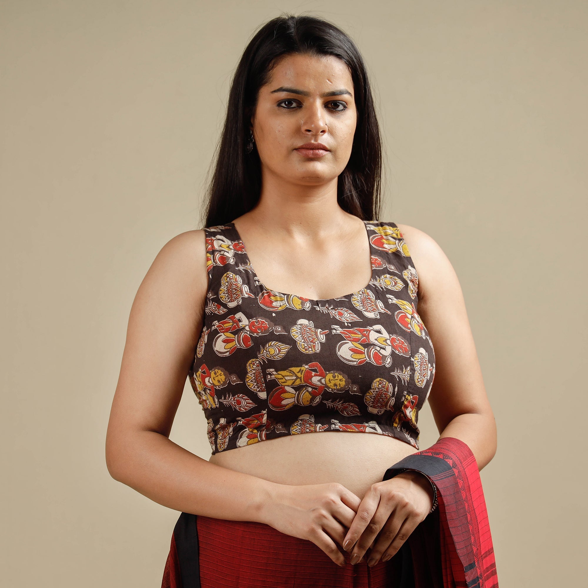 ITOKRI CASUALS Brown - Kalamkari Printed Cotton Stitched Blouse - view 2