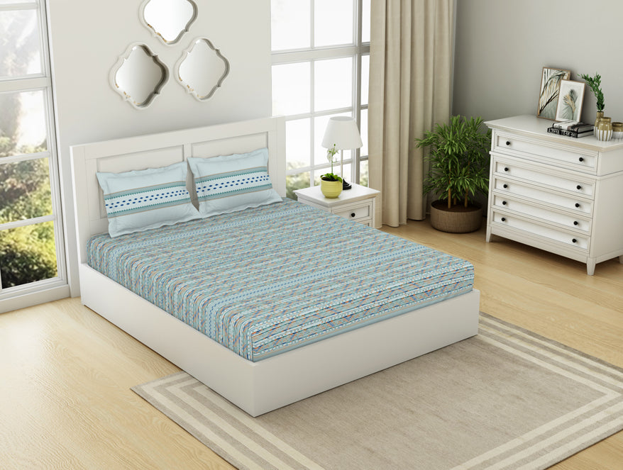 Spaces India Geometric Iced Aqua - Light Blue 100% Cotton King Fitted Sheet - Gypsy By Spaces - view 2