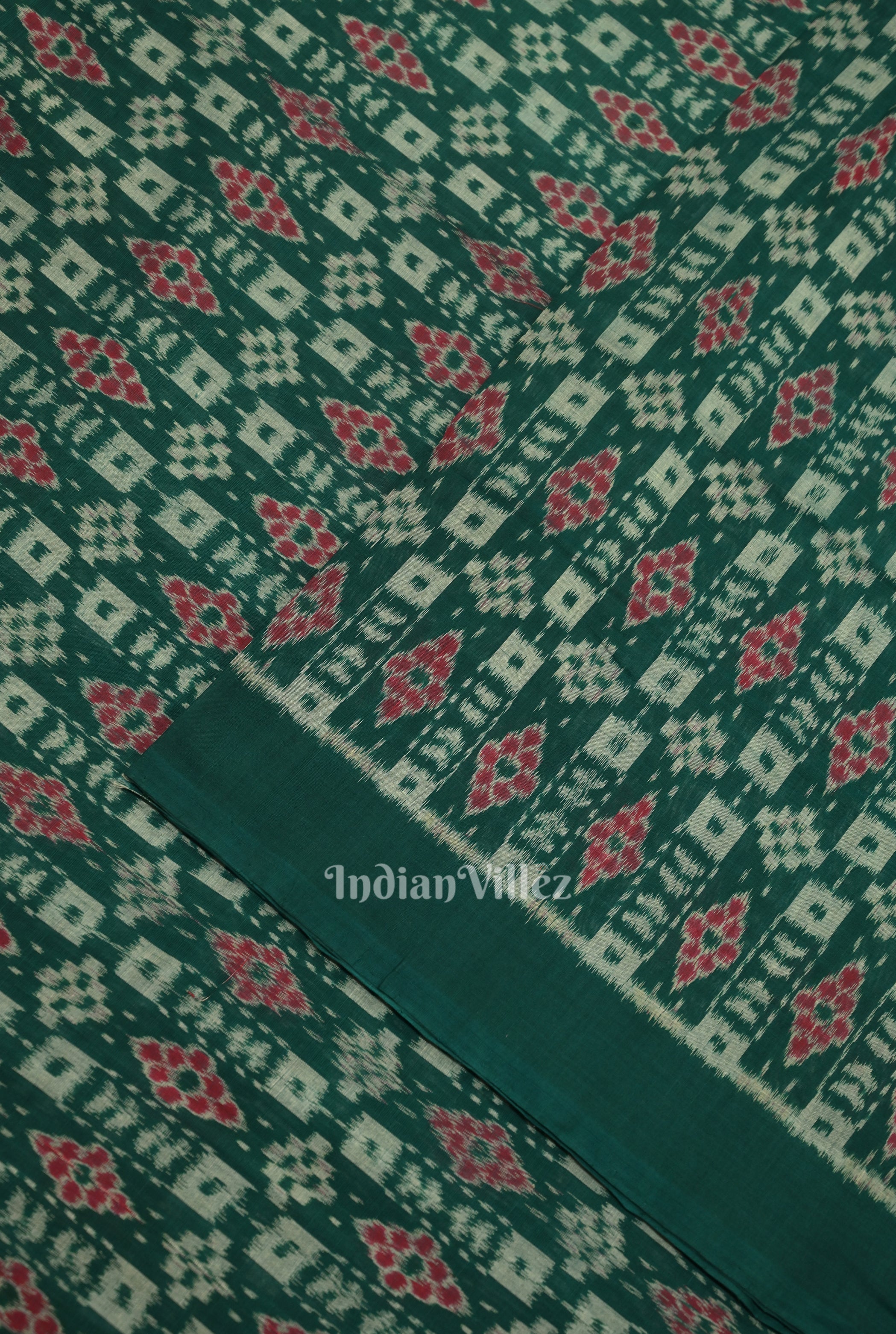 IndianVillèz Green Floral Theme Sambalpuri Ikat Cotton Fabric - view 2
