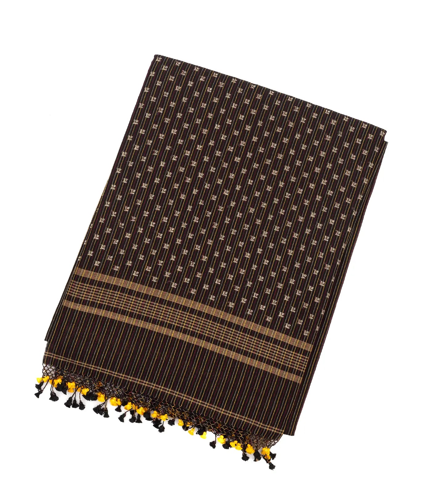RmKV Black Handloom Bengal Cotton Saree With Stripes