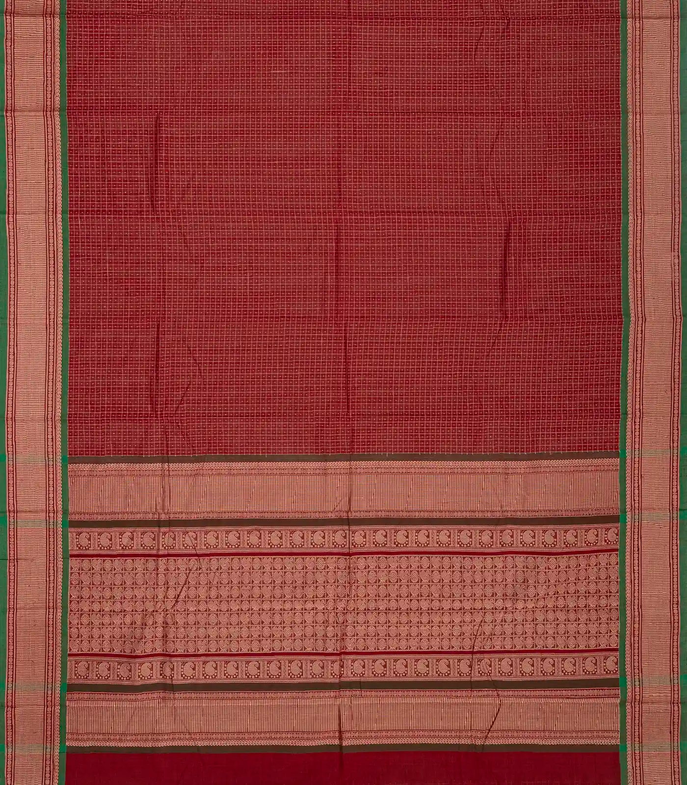 RmKV Crimson Handloom Kanchi Cotton Saree With Checks And Motifs - view 2
