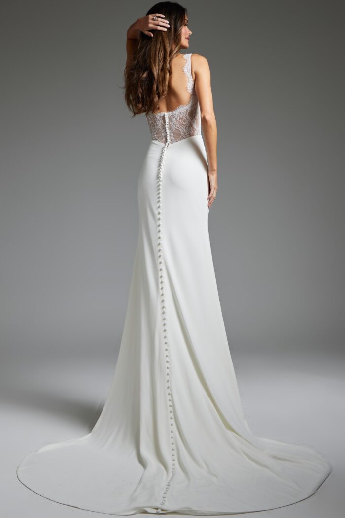 Jovani JB42222 Long Lace Back Mermaid Wedding Dress - view 2