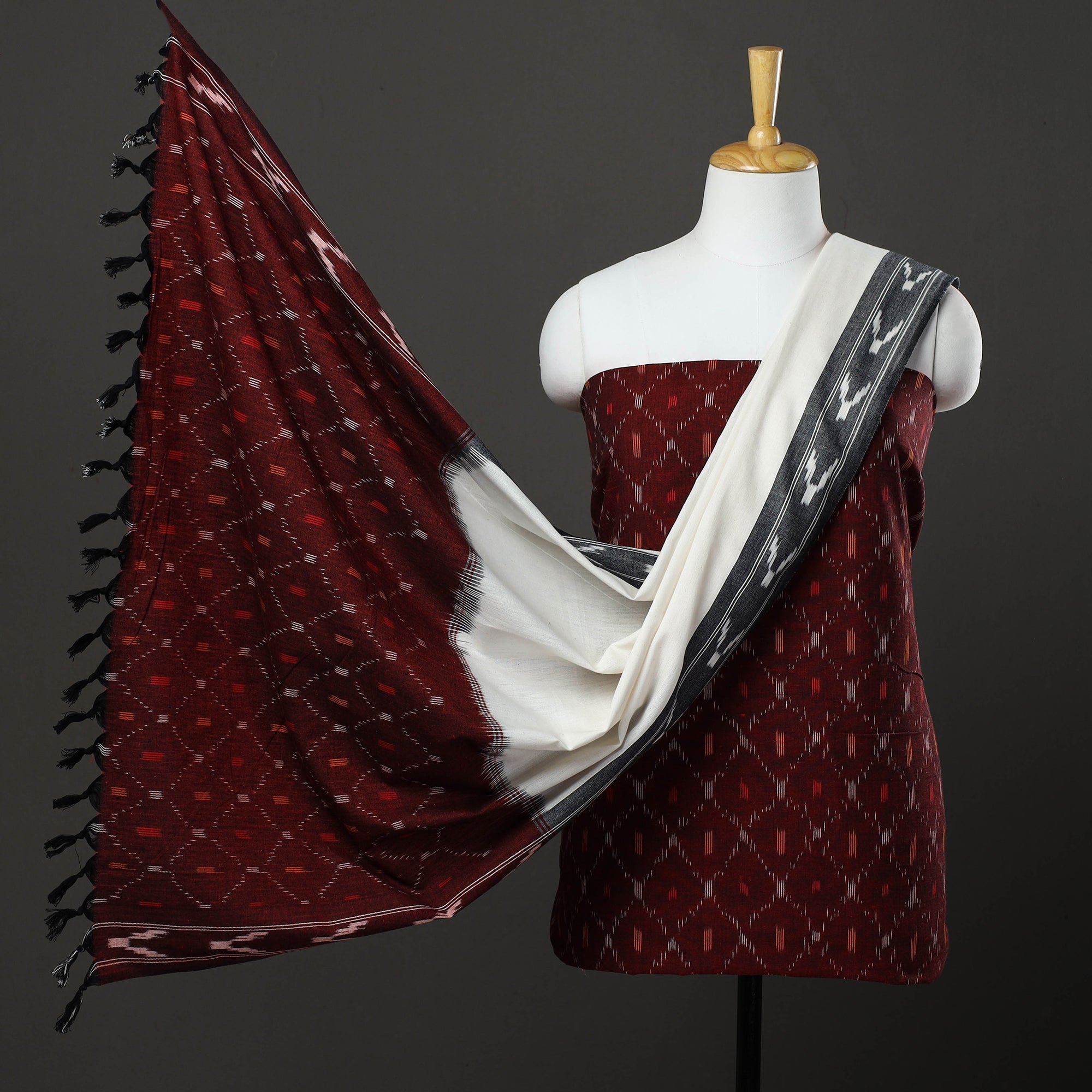 SOUTH KARGHA Maroon - 3pc Cotton Handloom Pochampally Ikat Dress Material 28