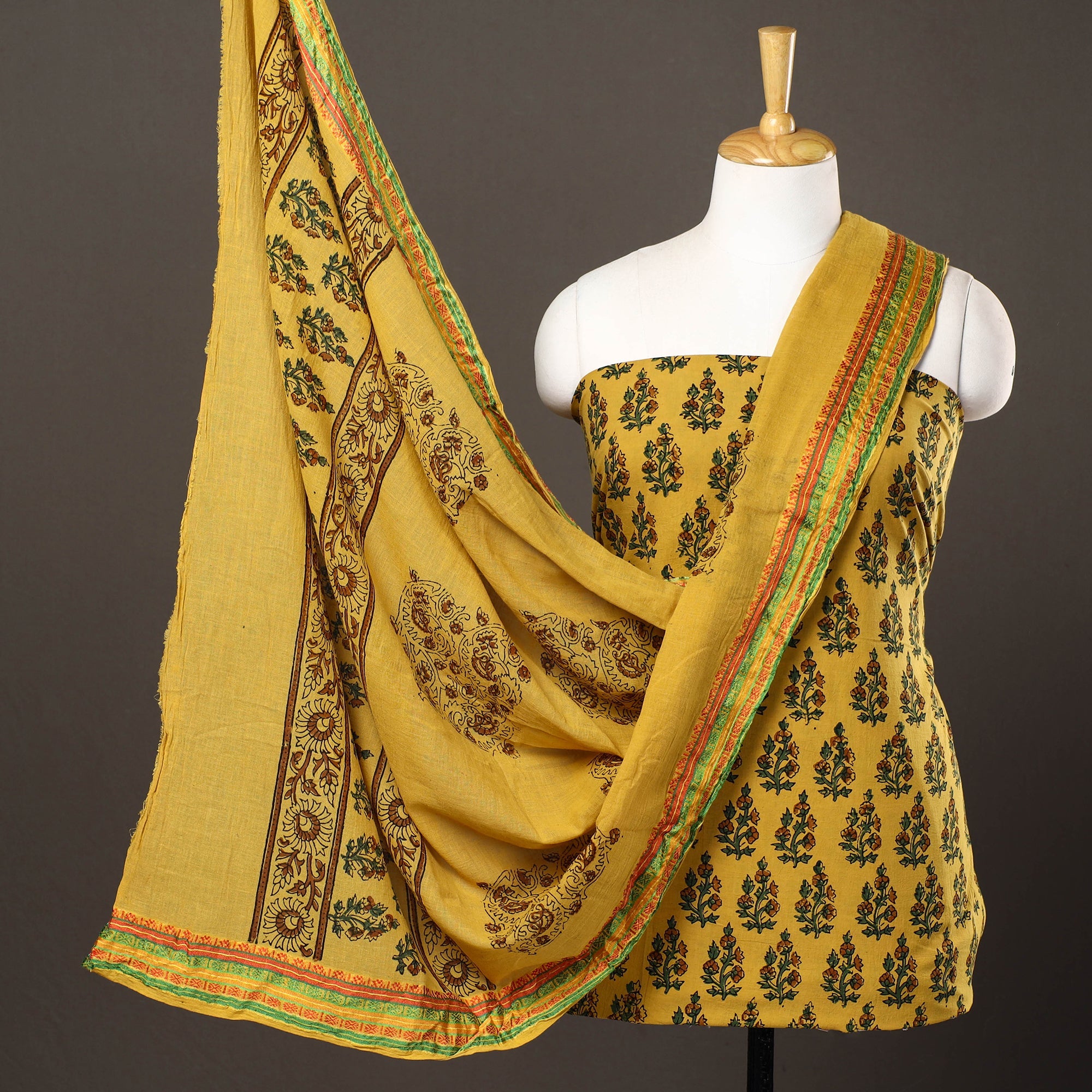 KACHCHH JI CHHAAP 3pc Ajrakh Block Printed Cotton Suit Material Set 09