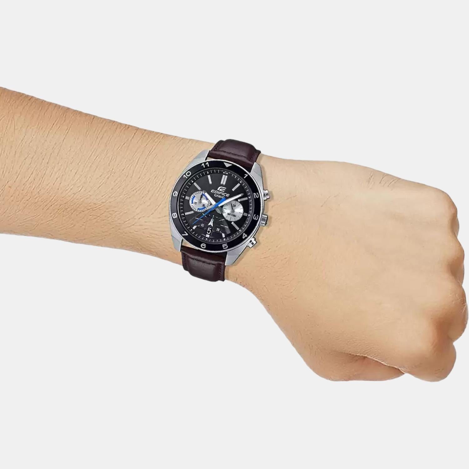 Casio Edifice Men Quartz Black Dial Chronograph Leather Watch ED486 - view 7
