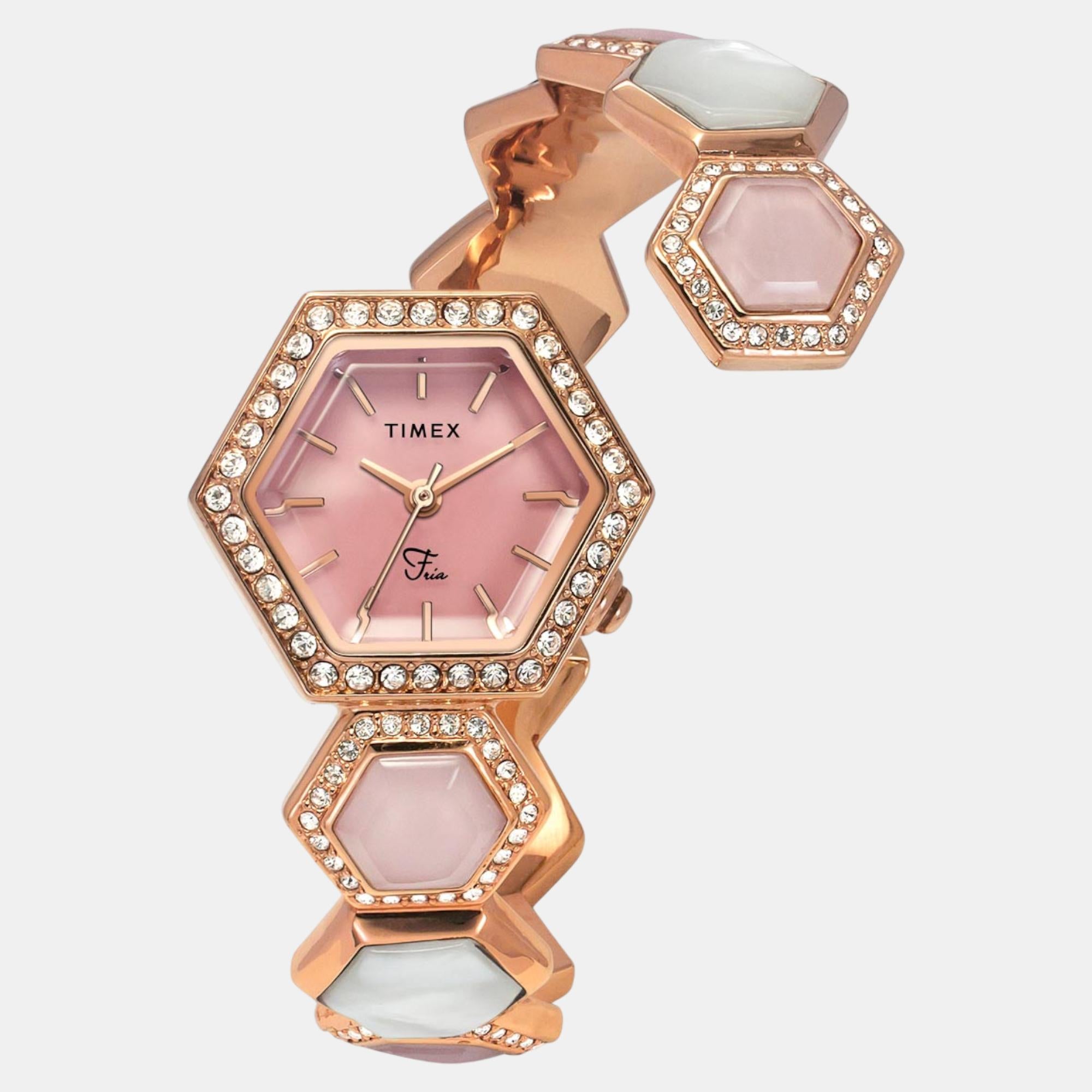 Timex Fria Women Quartz Pink Dial Analog Brass Watch TWEL17903