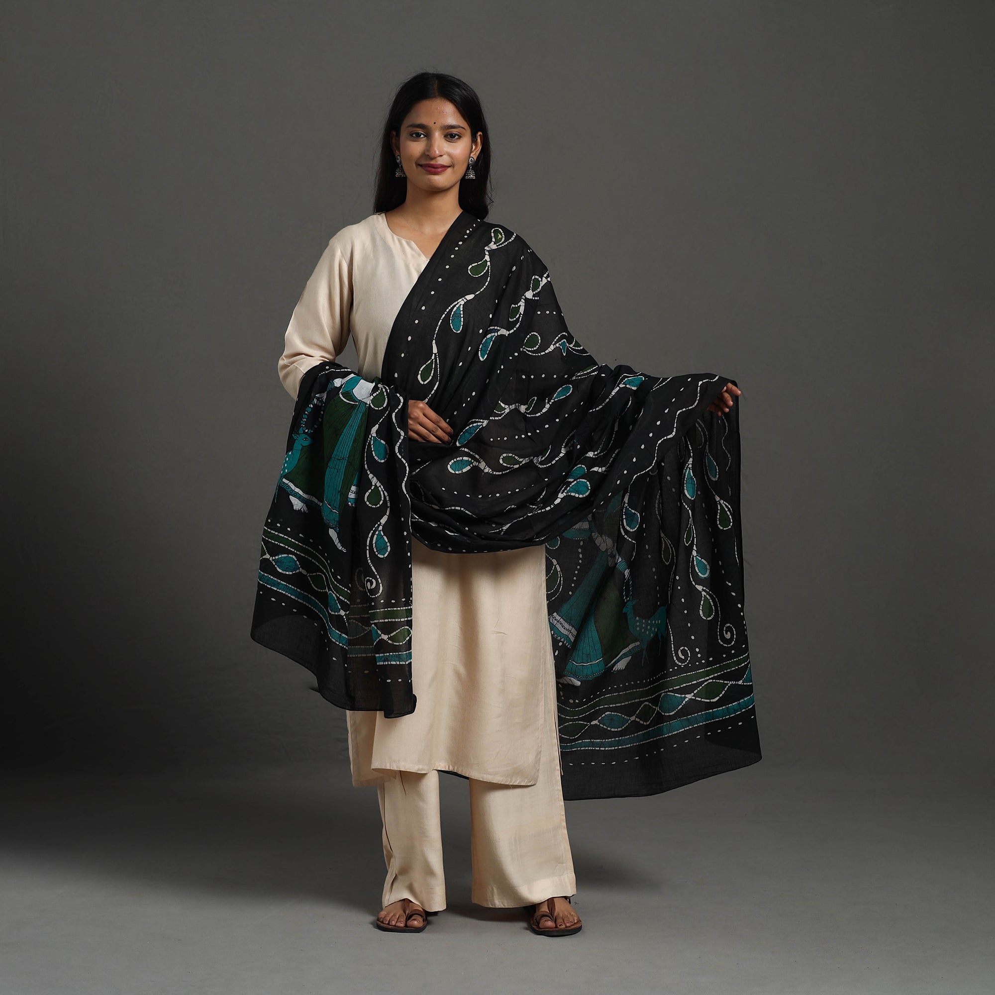 KACHCHH JI CHHAAP Black - Cotton Hand Batik Print Dupatta 30