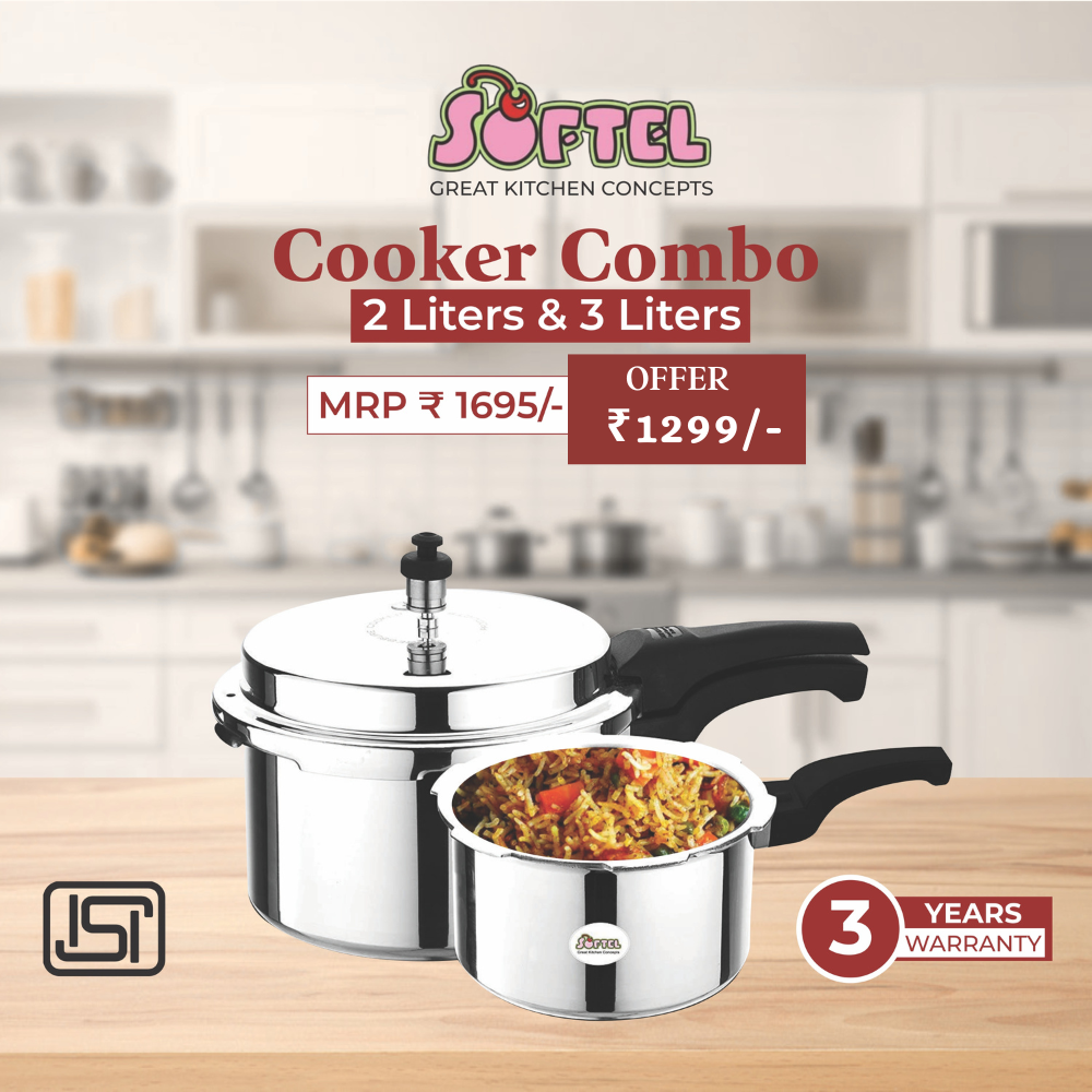 Softel Pressure Cooker Combo - 2 Litres and 3 Litres with Common Lid | Silver - view 2
