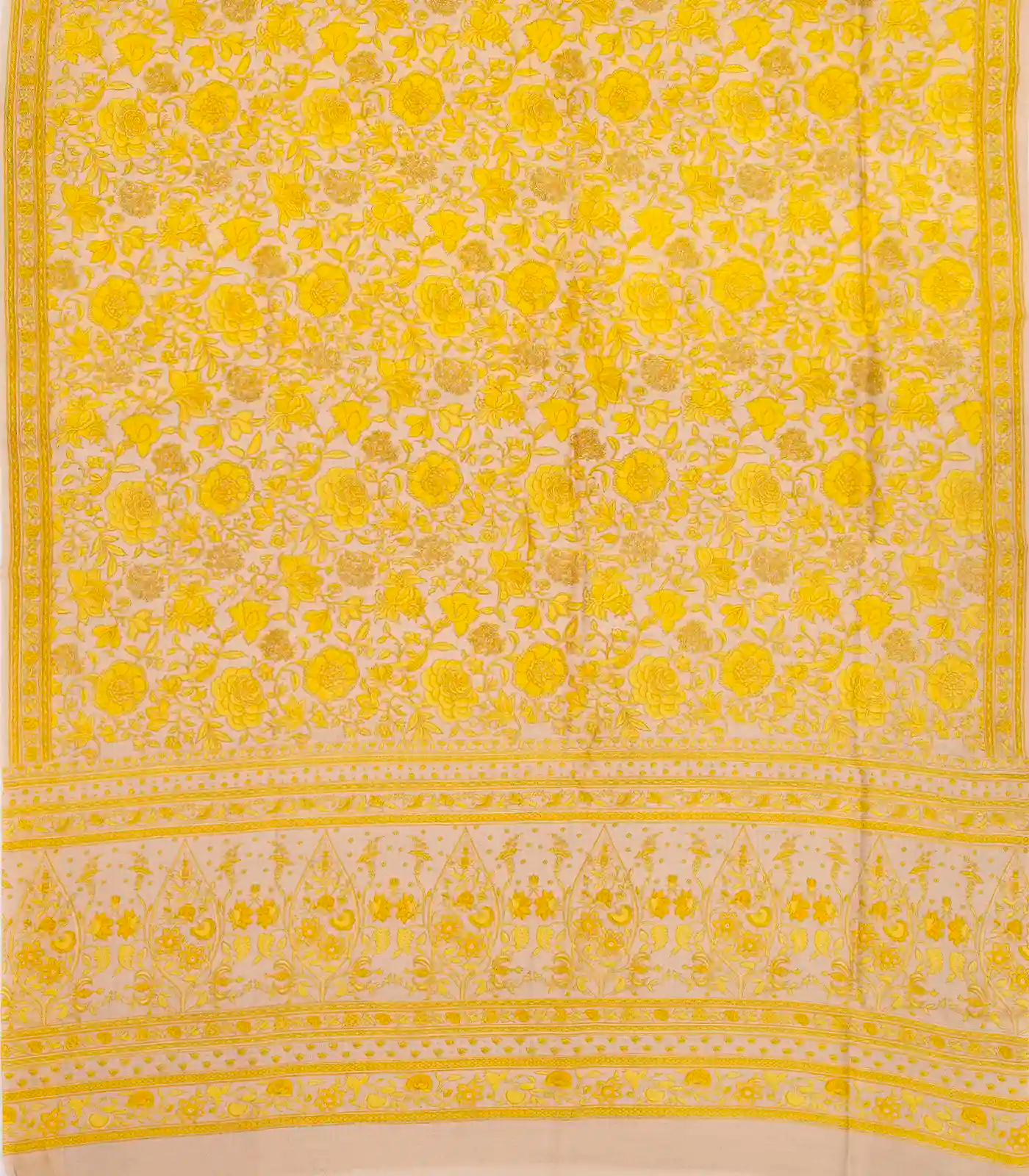 RmKV Taupe Handloom Chanderi Cotton Saree With Printed Yellow Floral Motif - view 2