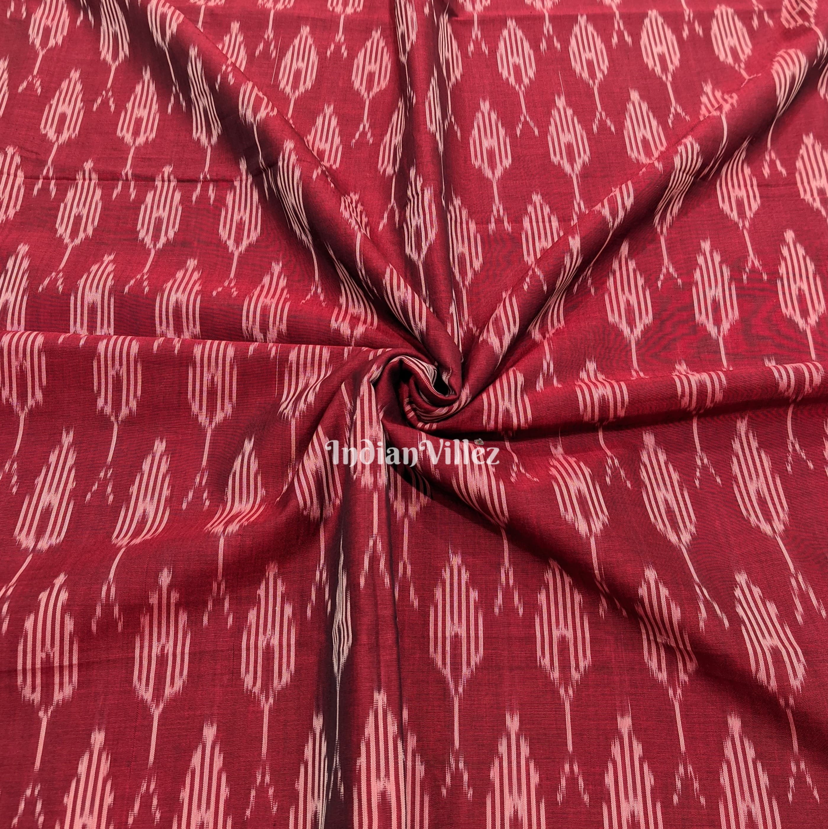 IndianVillèz Maroon Handwoven Cotton Pochampally Ikat Fabric