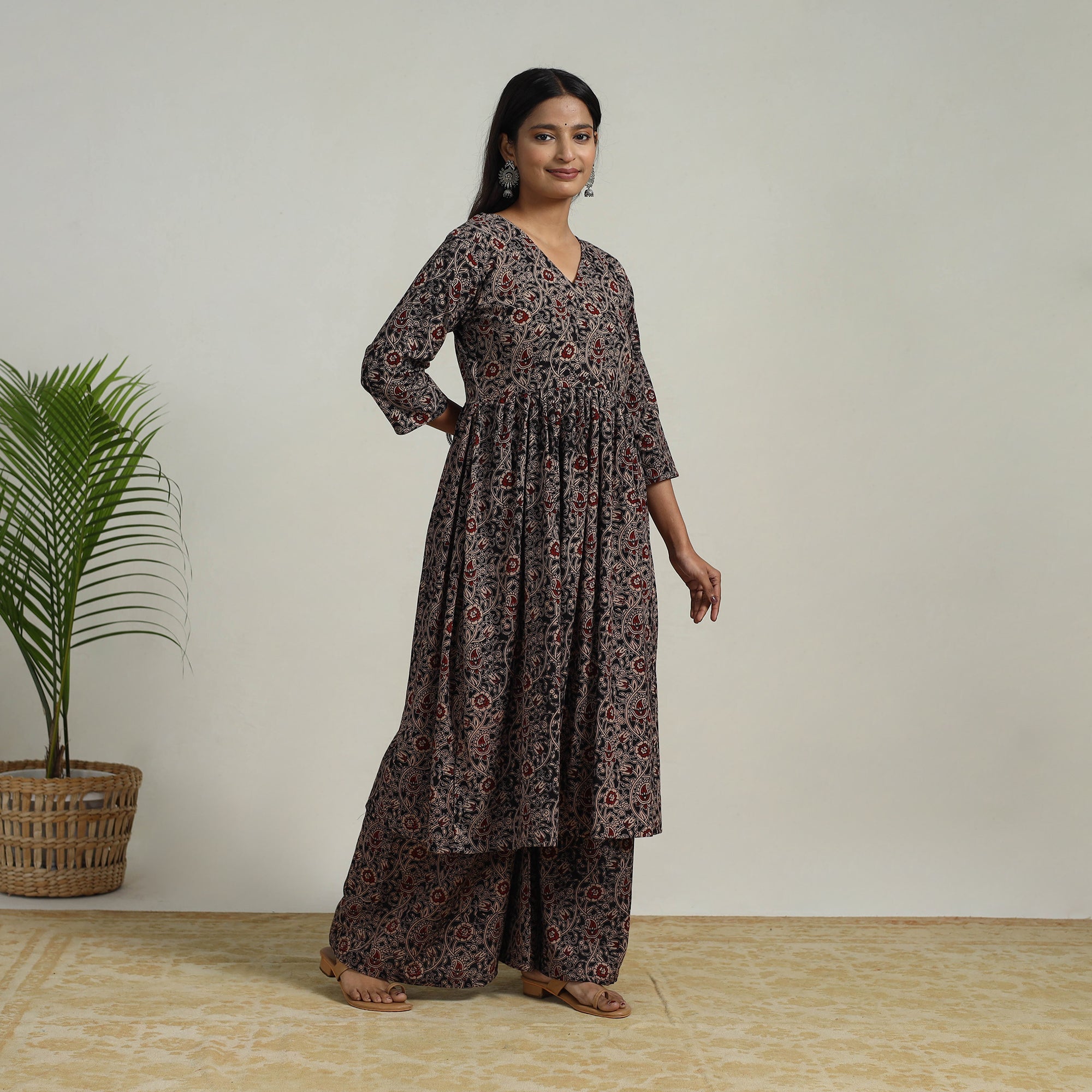 ITOKRI CASUALS Black - Flared Cotton Block Print Kalamkari Kurta Set 18 - view 2