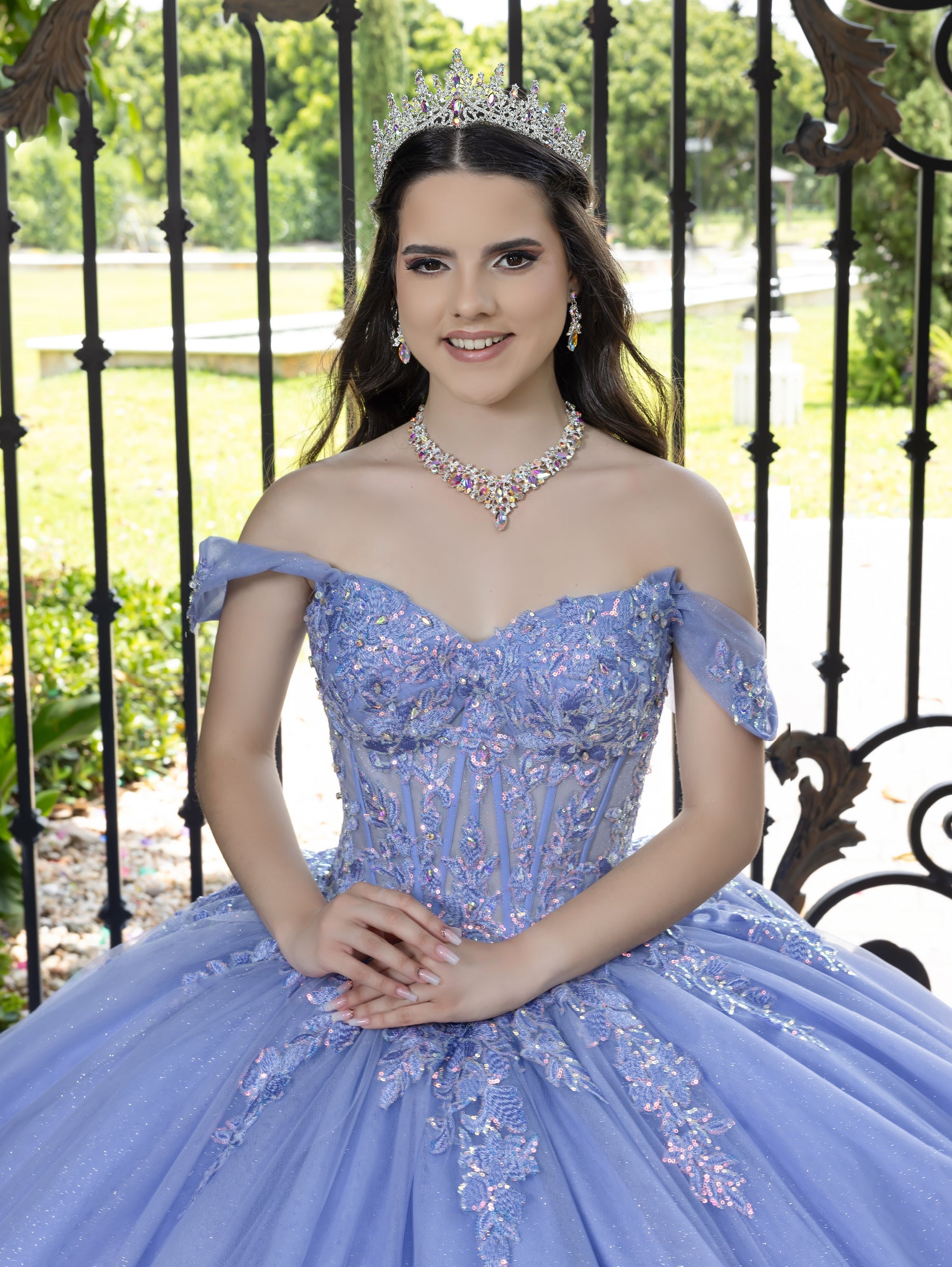 House of Wu Fiesta Gowns 3D Floral Off Shoulder Ball Gown by LizLuo Fiesta 56529 - view 6
