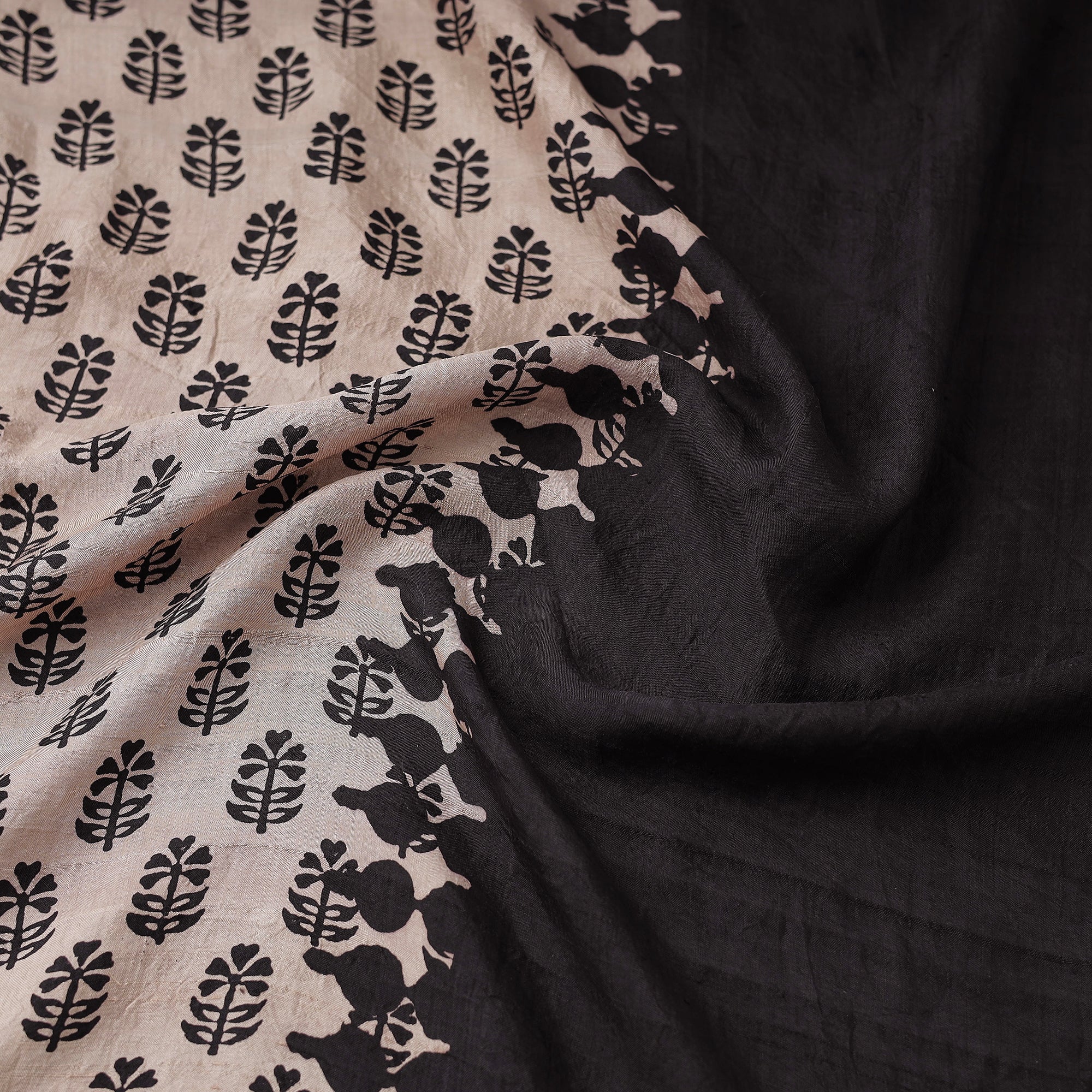 BAGH PRINTS BY UMAR FARUK KHATRI Beige - Mulberry Silk Bagh Print Fabric 06 - view 3