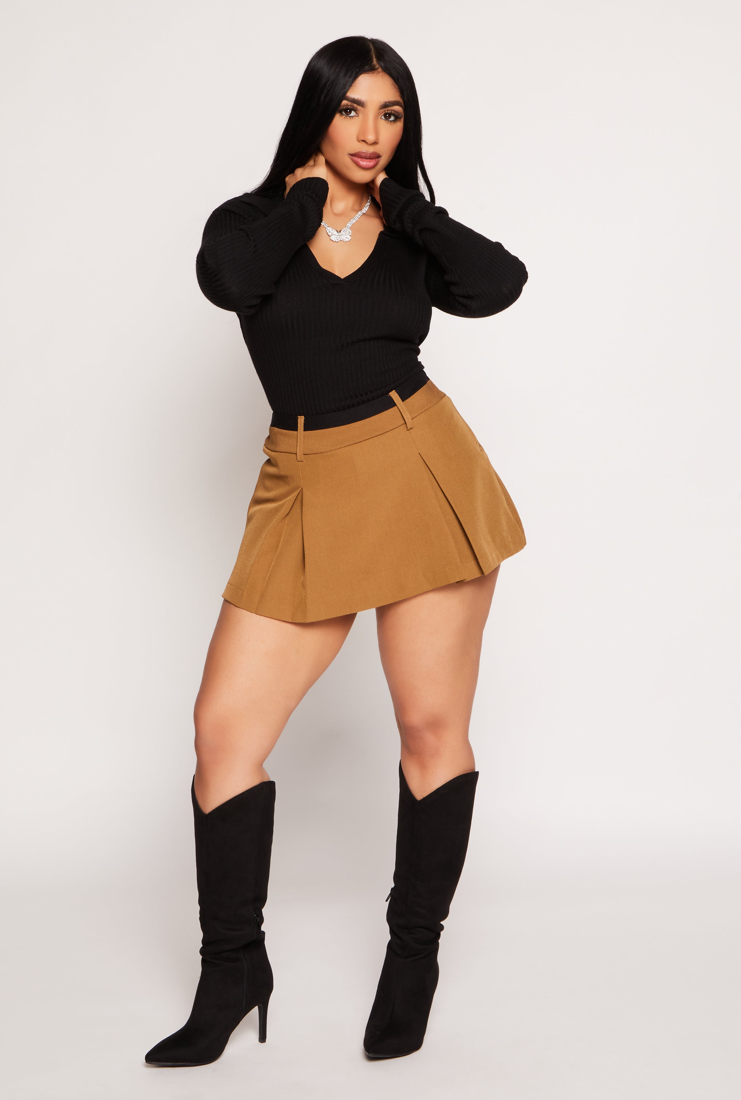 Iris Contrast Waistband Pleated Mini Skirt – Women's