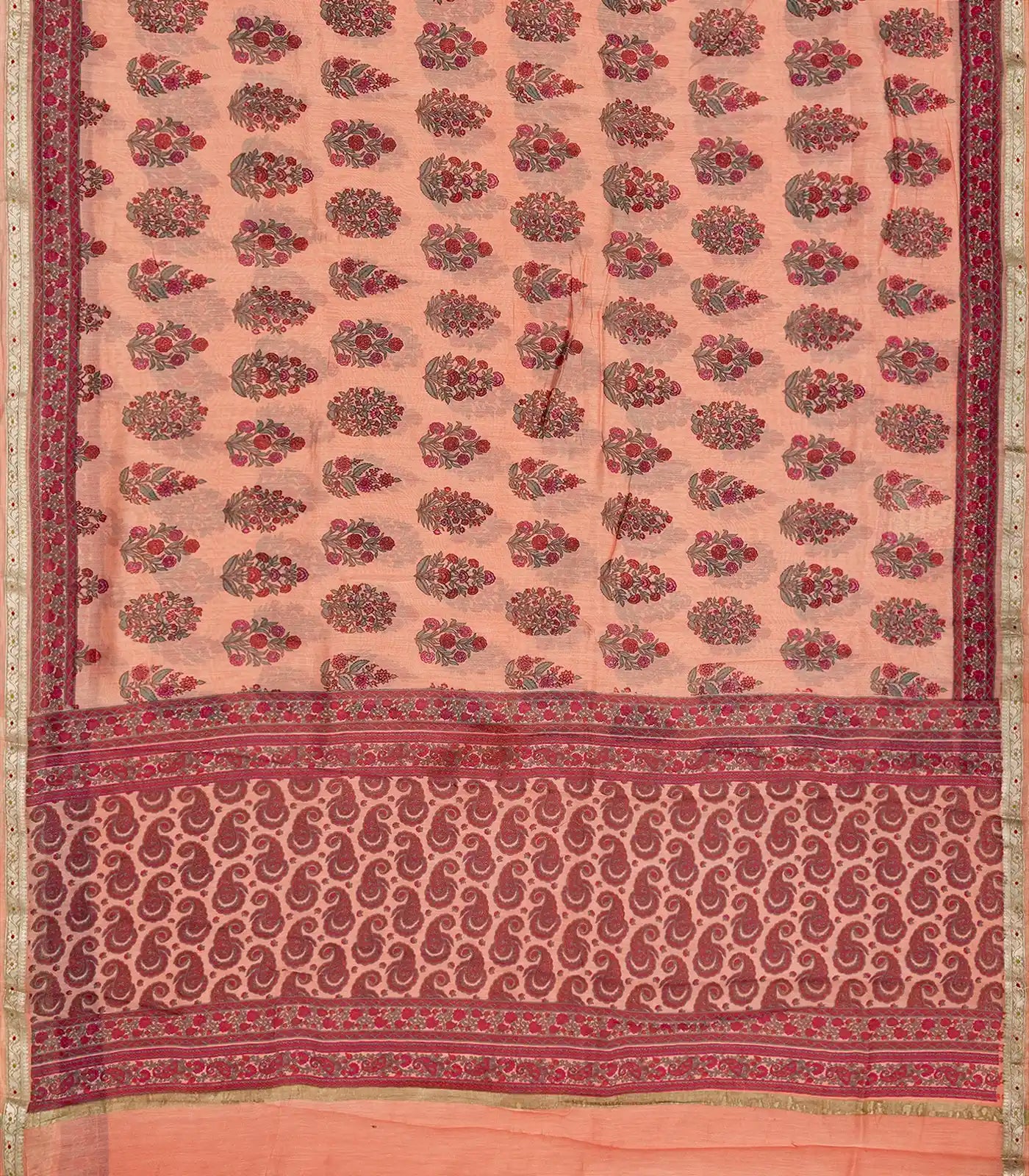 RmKV Peach Handloom Chanderi Cotton Saree With Printed Floral Motifs - view 2