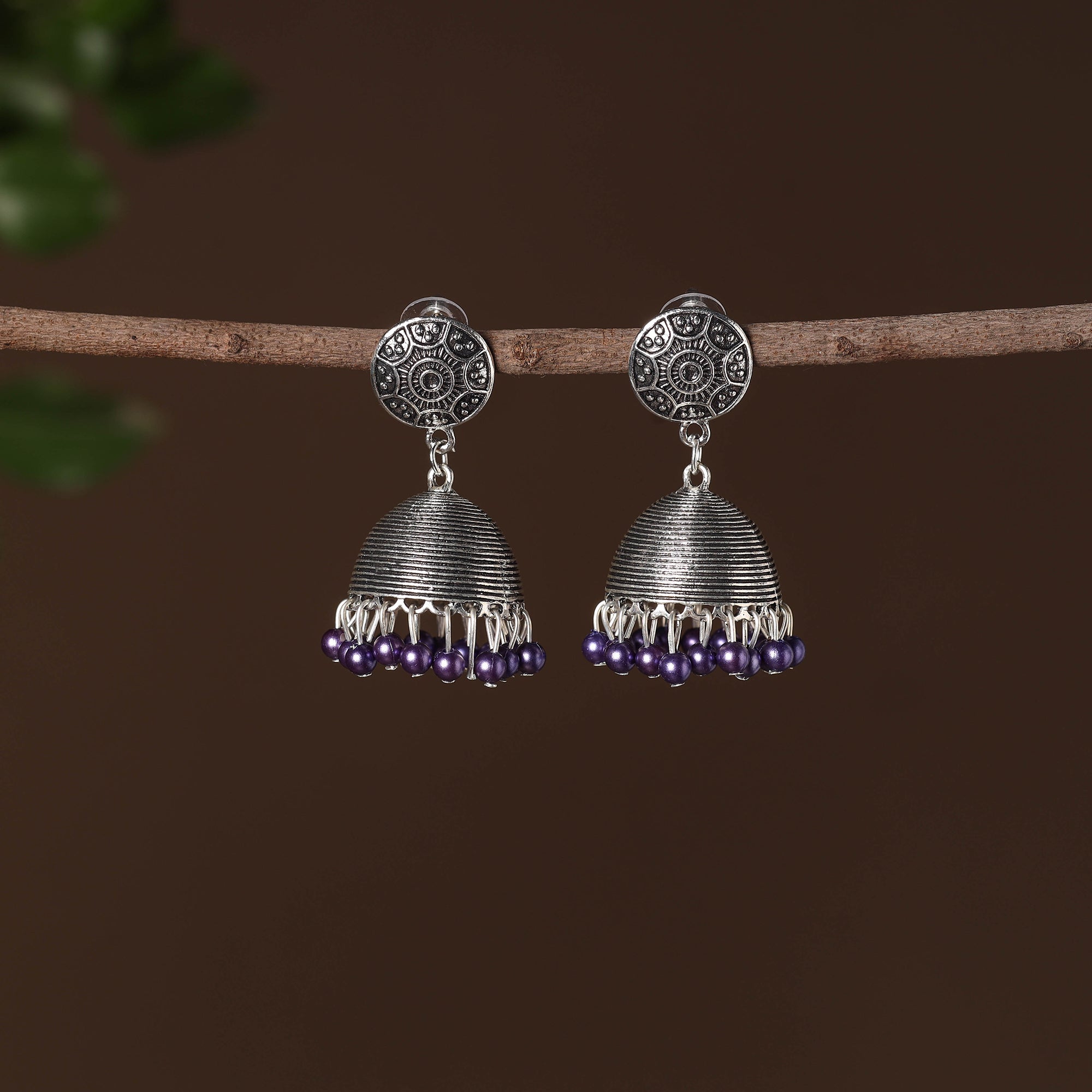 JALPARI Anaya German Silver Beaded Jhumki Earrings