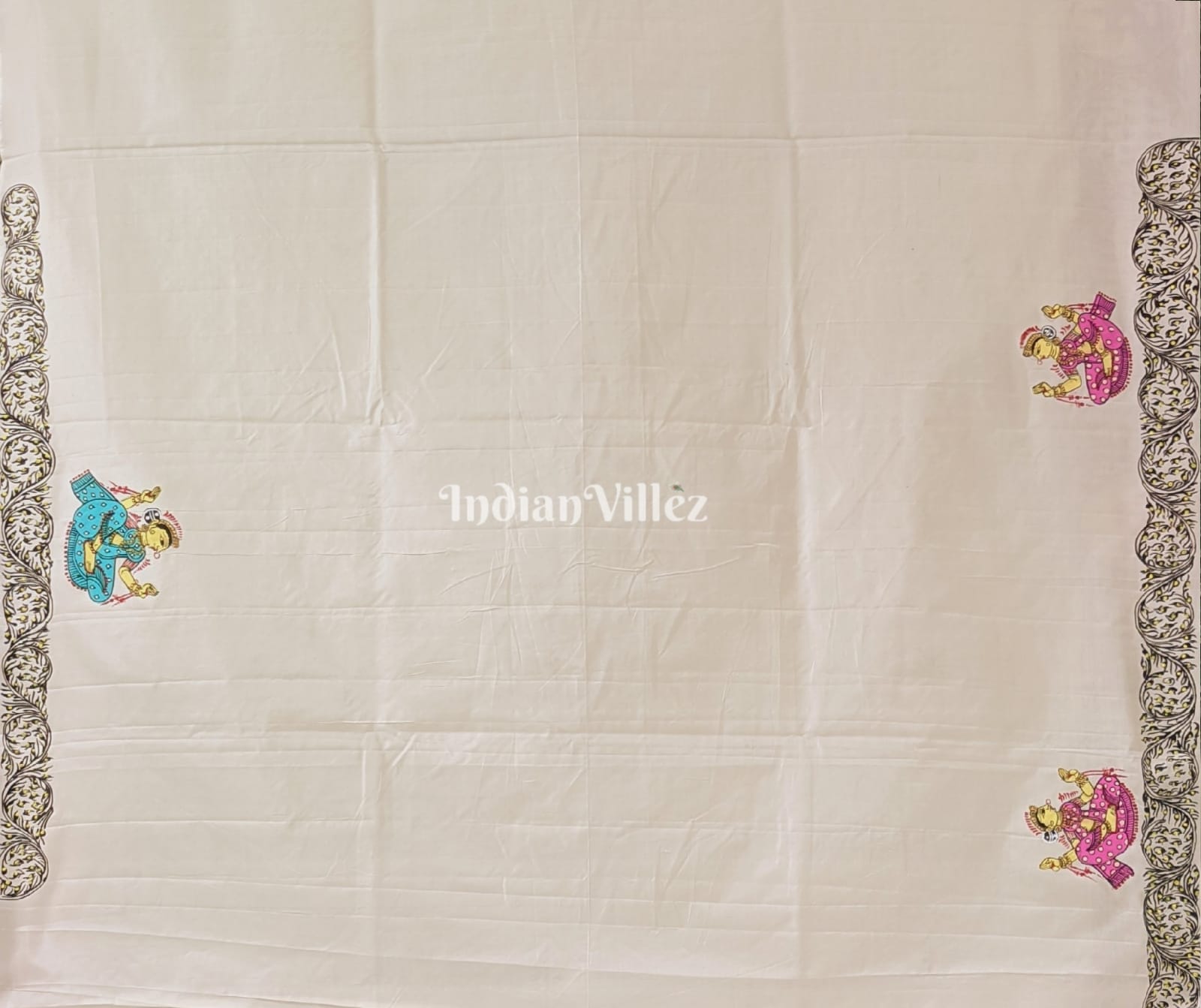 IndianVillèz Off White PEACOCK (Mayur) & Nartaki Theme Pattachitra Silk Saree - view 4