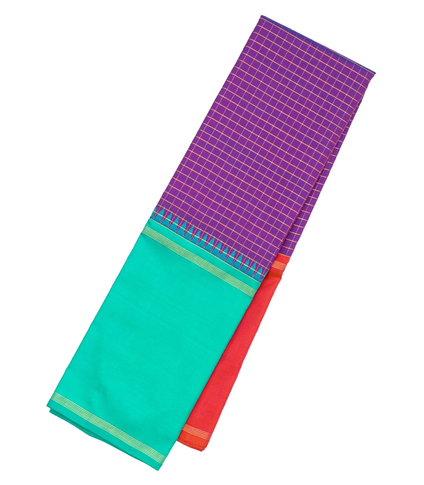 RmKV Purple Handloom Kanchipuram Korvai Silk Saree With Ganga Jamuna Border