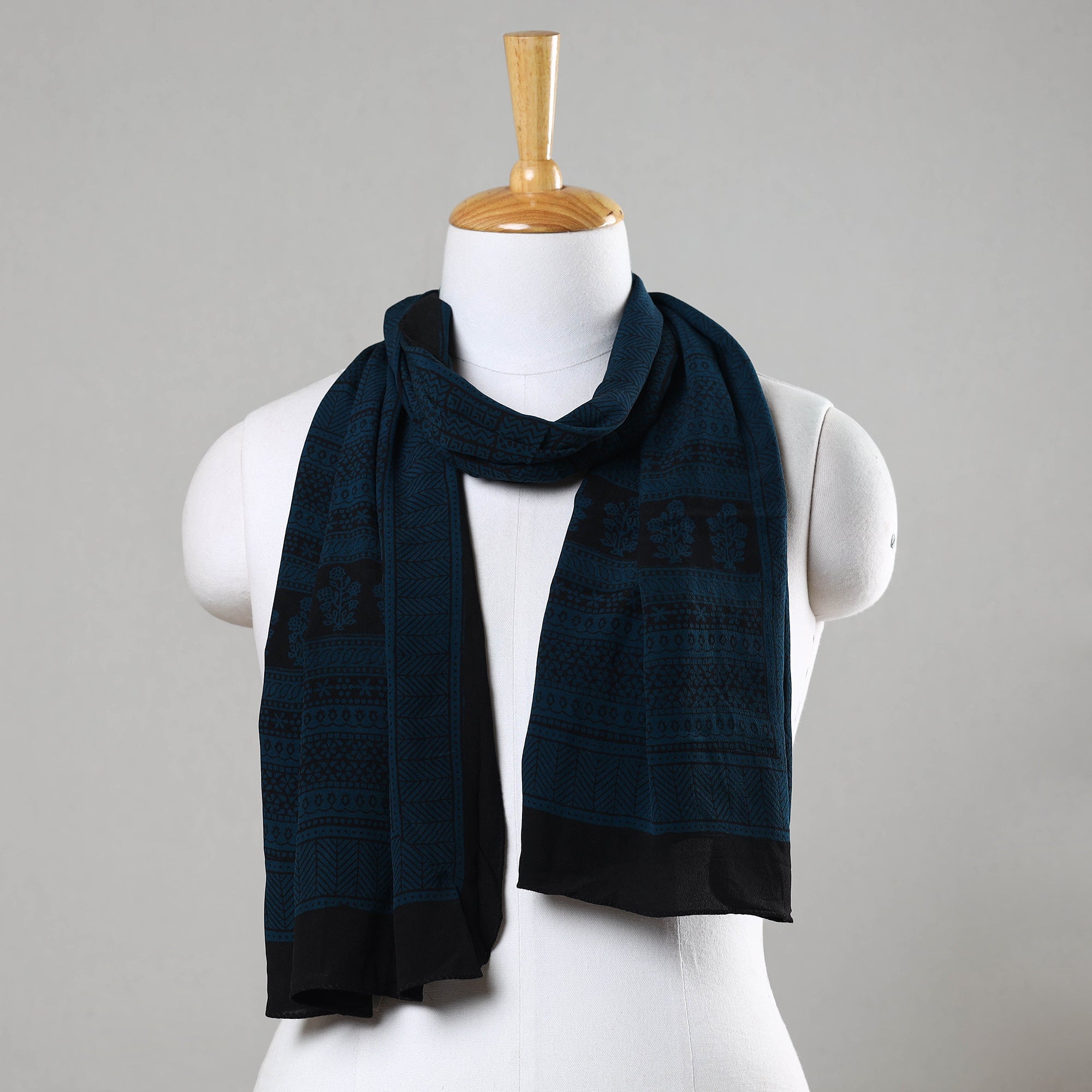 BAGH PRINTS BY MOHAMMED BILAL KHATRI Blue - Bagh Hand Block Printed Crepe Silk Stole
