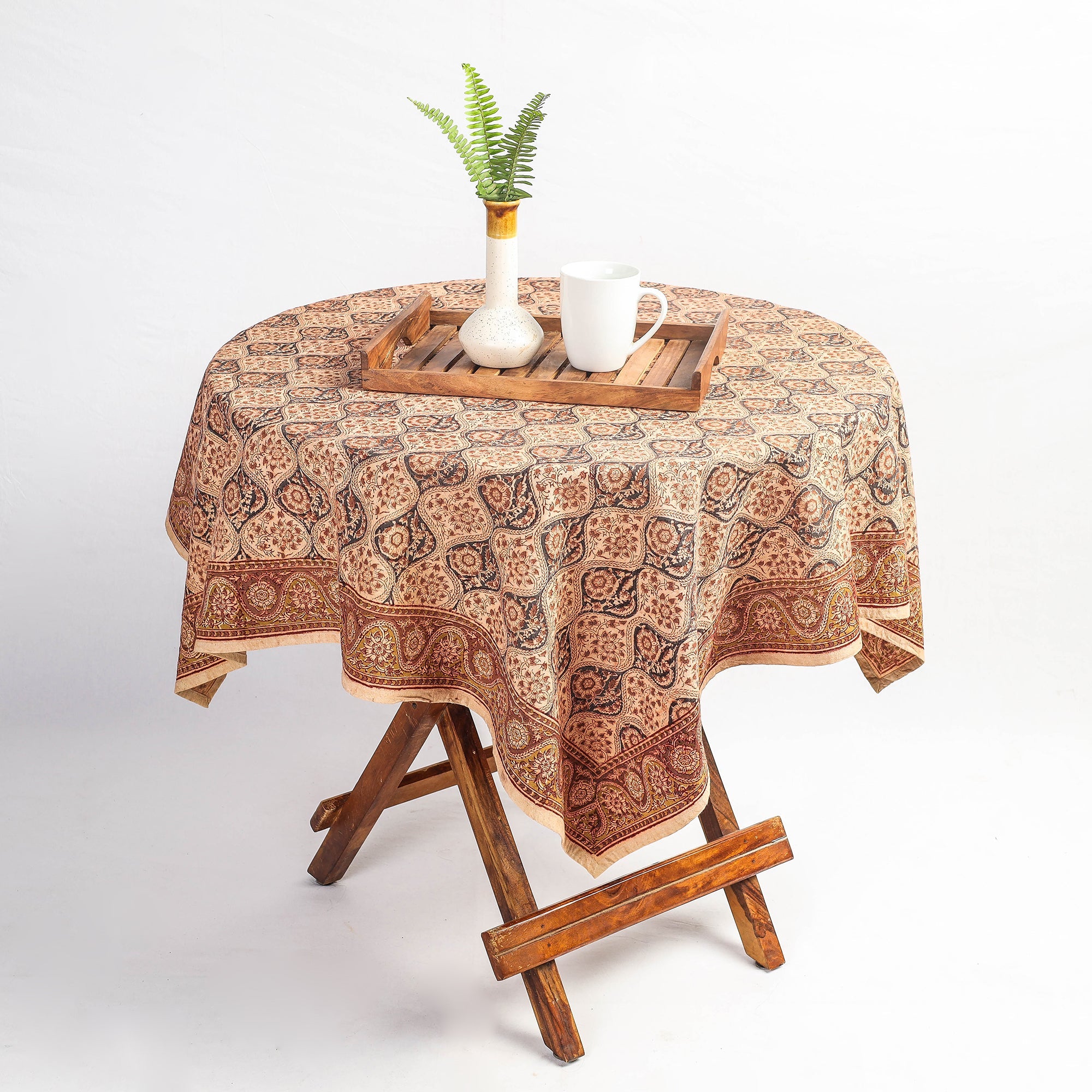 PITCHUKA SRINIVAS KALAMKARI PEDANA Beige - Original Pedana Kalamkari Block Printed Cotton Table Cover (45 x 45 in)
