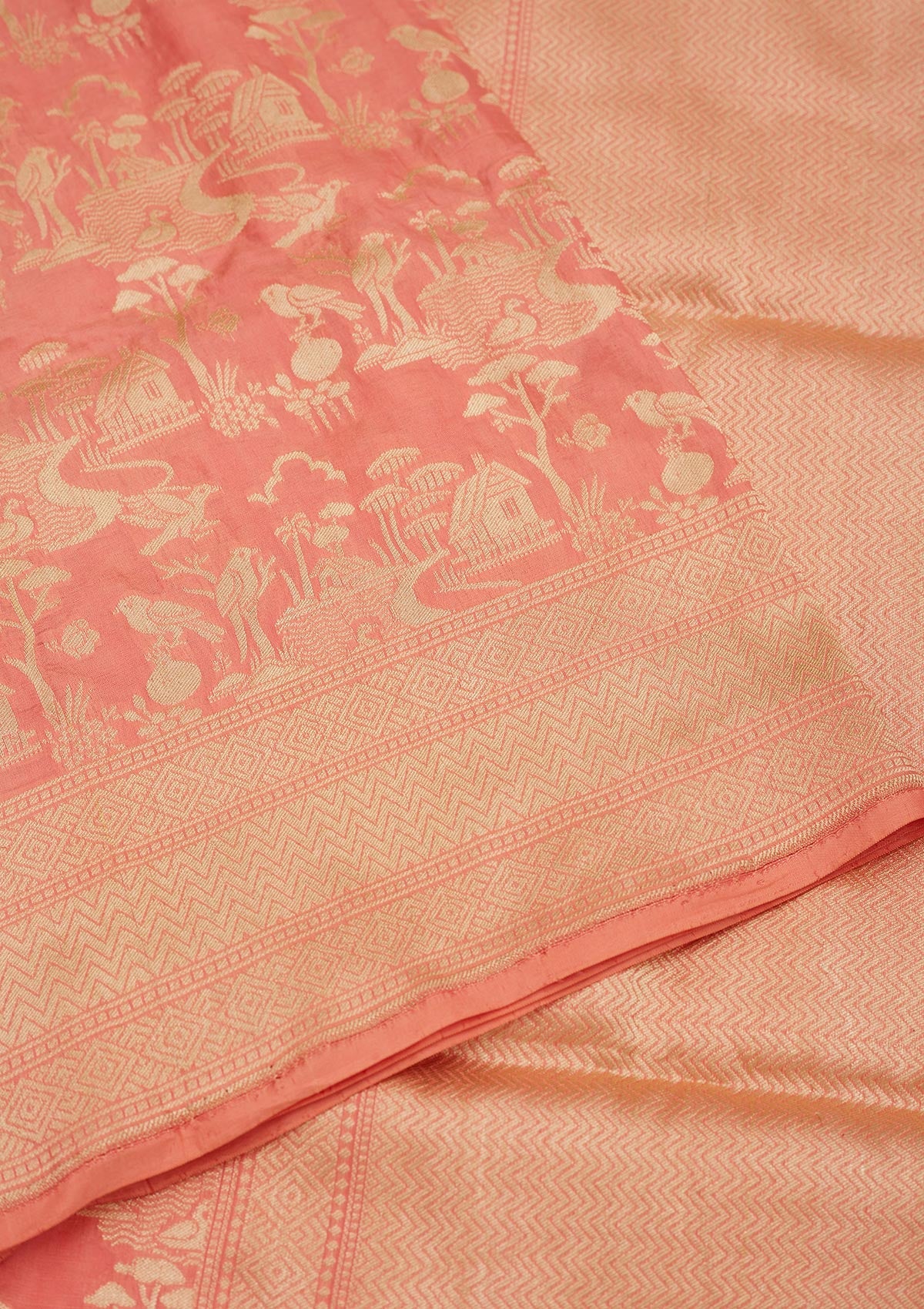 Koskii Peach Zariwork Pure Silk Saree – Women's - view 4
