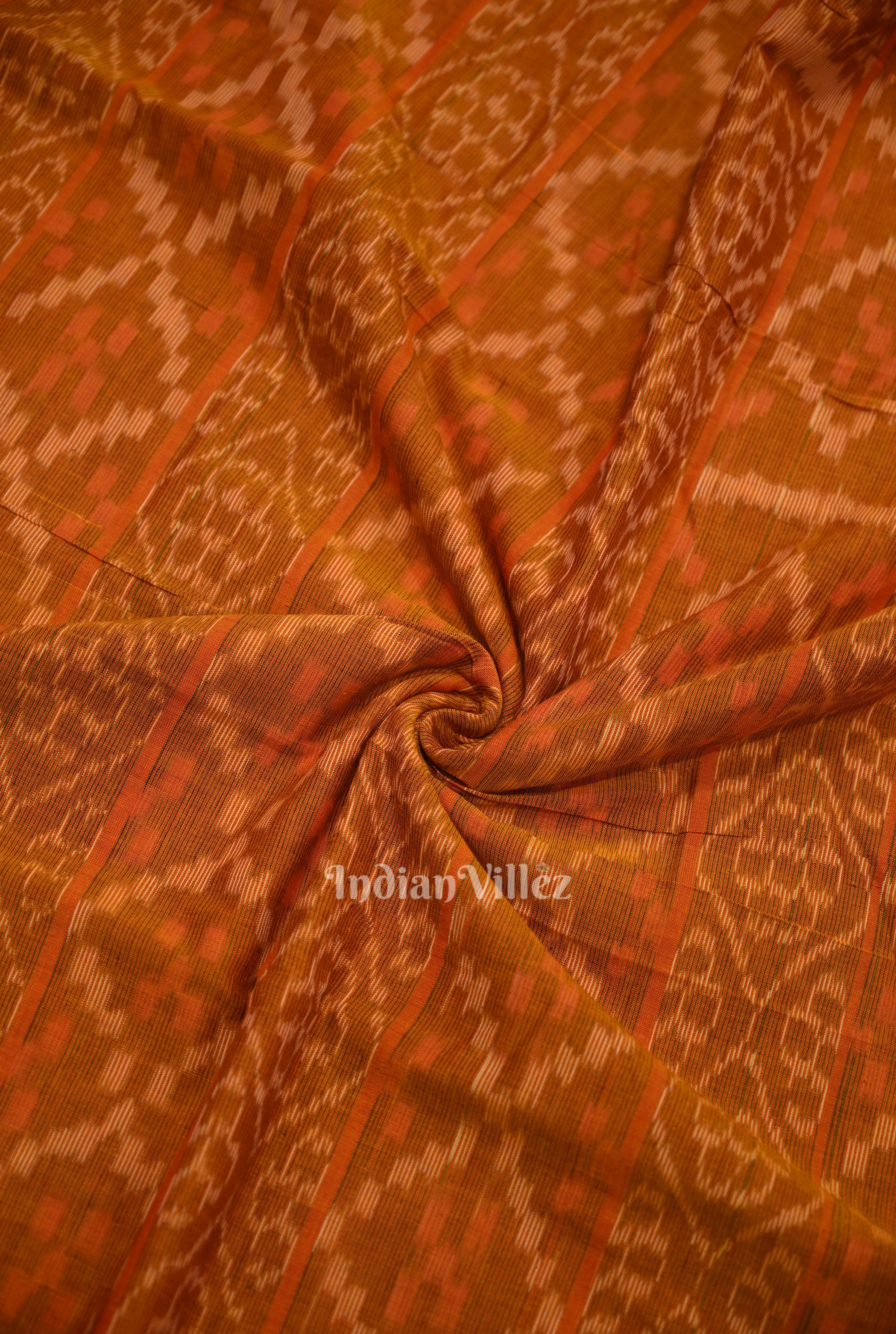 IndianVillèz Orange Flower Pasapali Sambalpuri Odisha Ikat Cotton Fabric