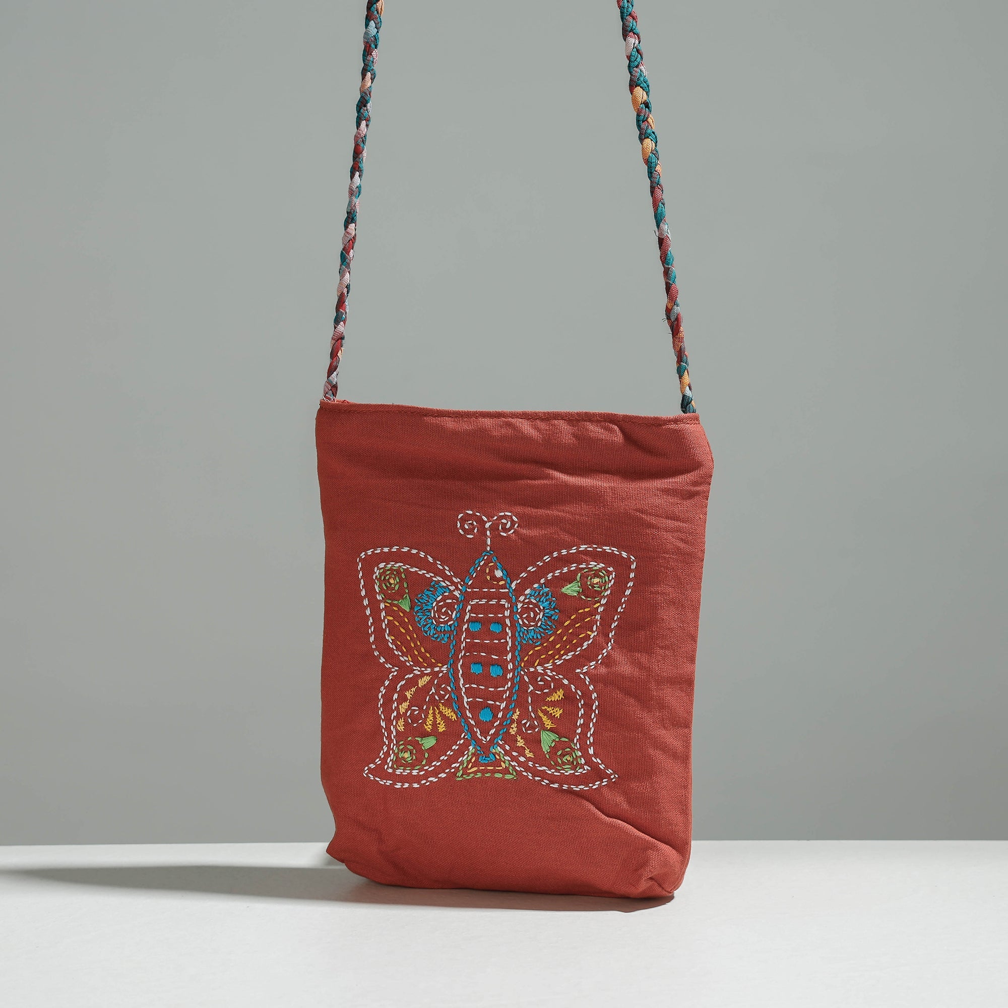 RANGILA DHAGA Brown - Cotton Fabric Hand Embroidered Sling Bag - view 2