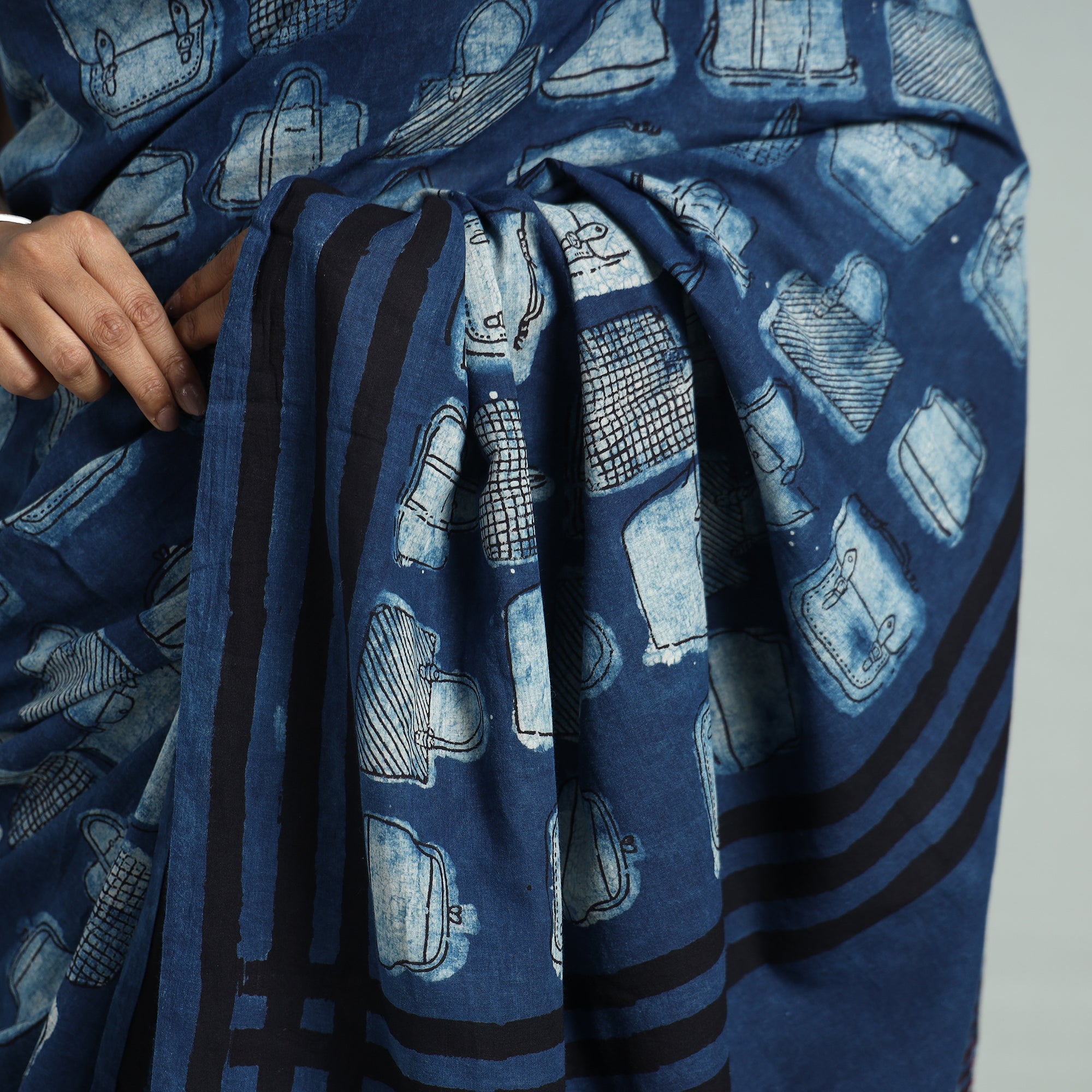BINDAAS UNLIMITED Blue - Bindaas Art Block Printed Natural Dyed Cotton Saree 11 - view 4