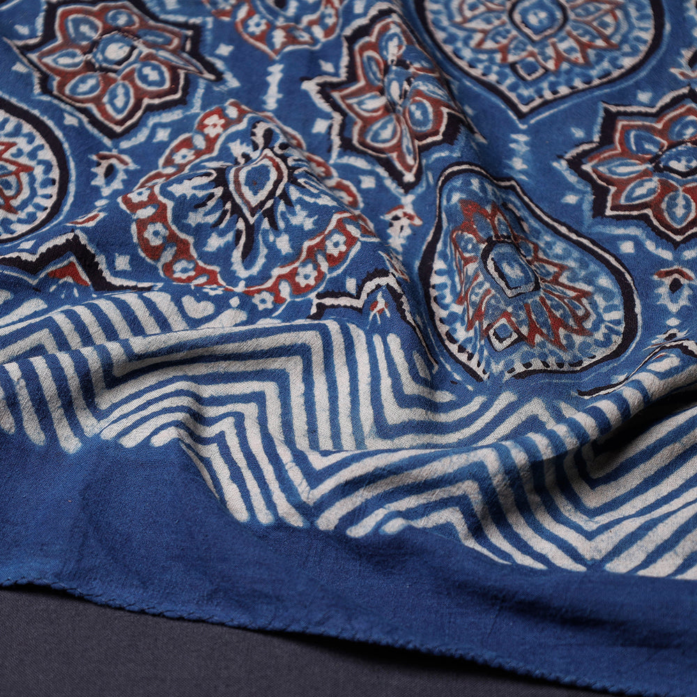KACHCHH JI CHHAAP Blue - Ajrakh Block Printing Cotton Scarf from Kutch - view 2
