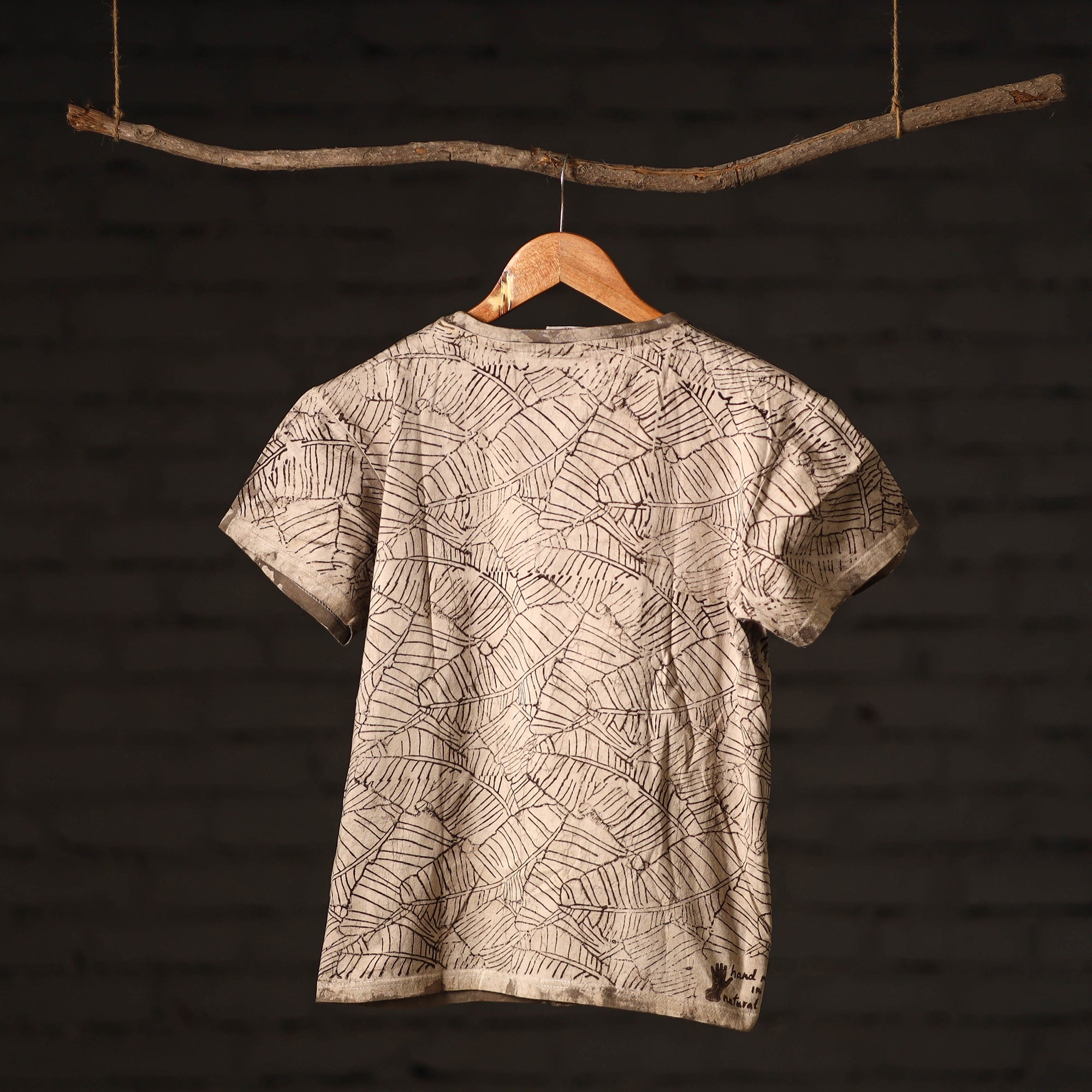 BINDAAS UNLIMITED Beige - Brown - Bindaas Natural Dyed Art Block Print Round Neck T-shirt in Pure Cotton - view 4