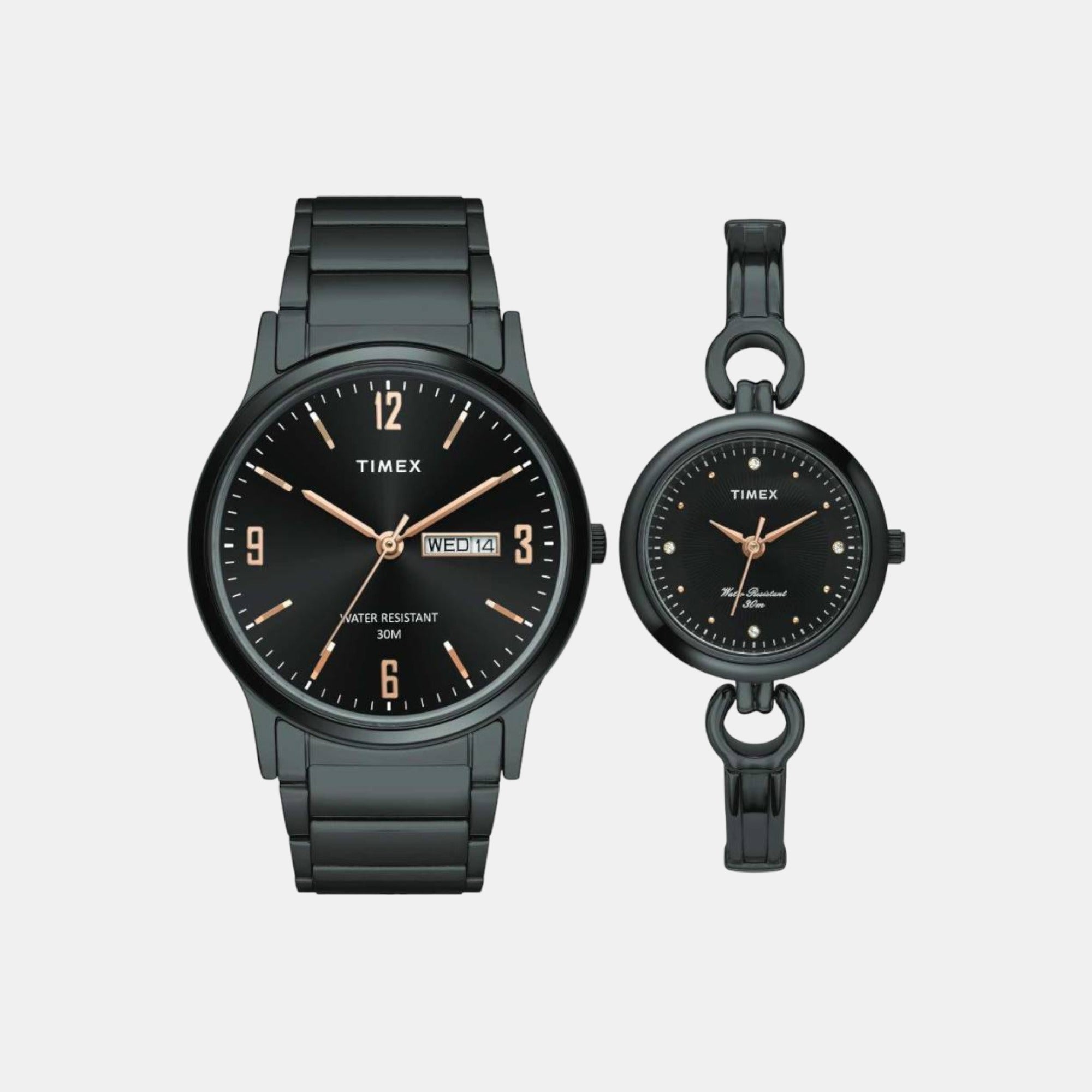 Timex Classics Couple Quartz Black Dial Analog Brass Watch TW00PR264